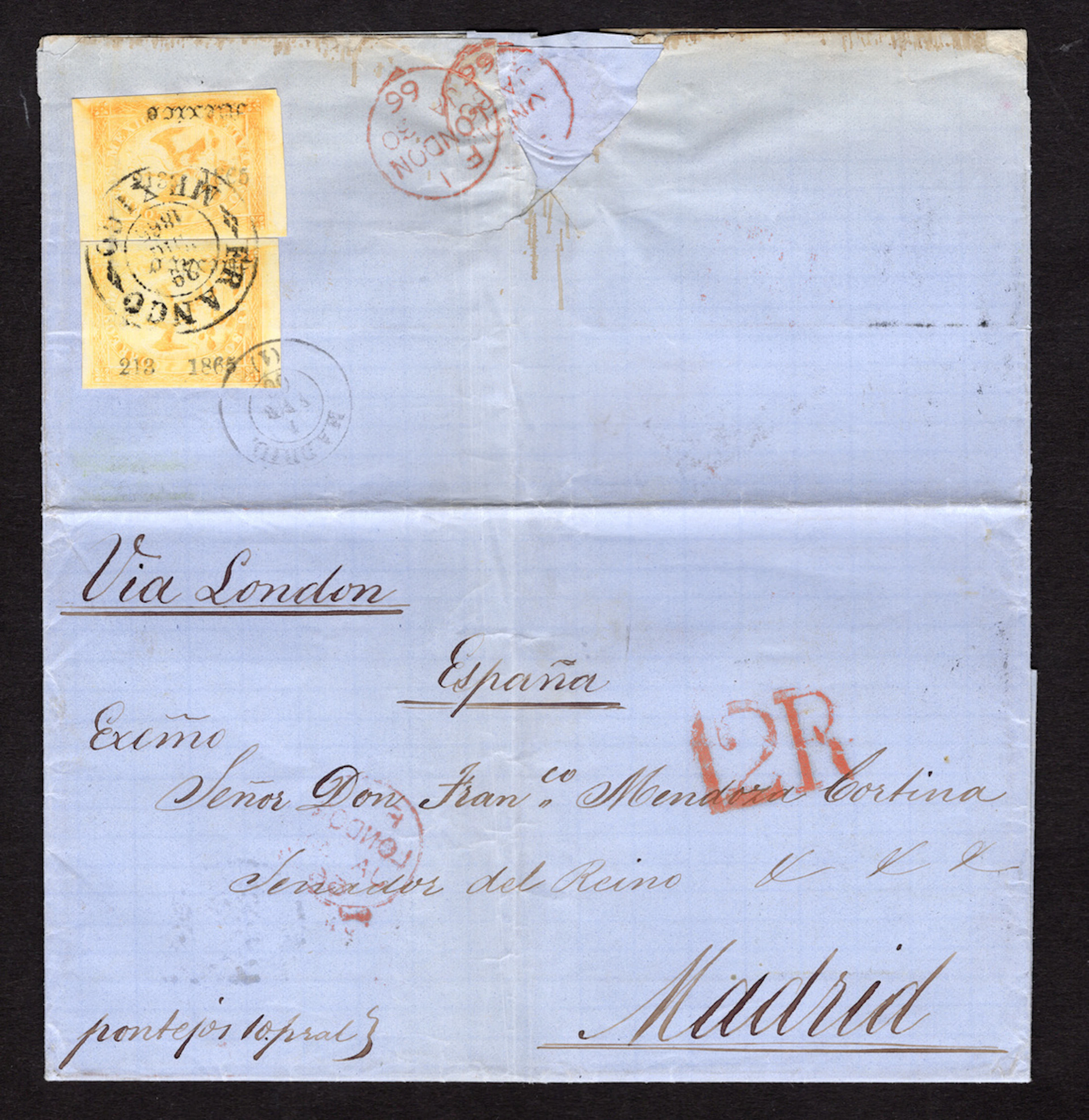 1864-1866 "Eagles" Mexico District. 2r. Orange, two singles (Fourth