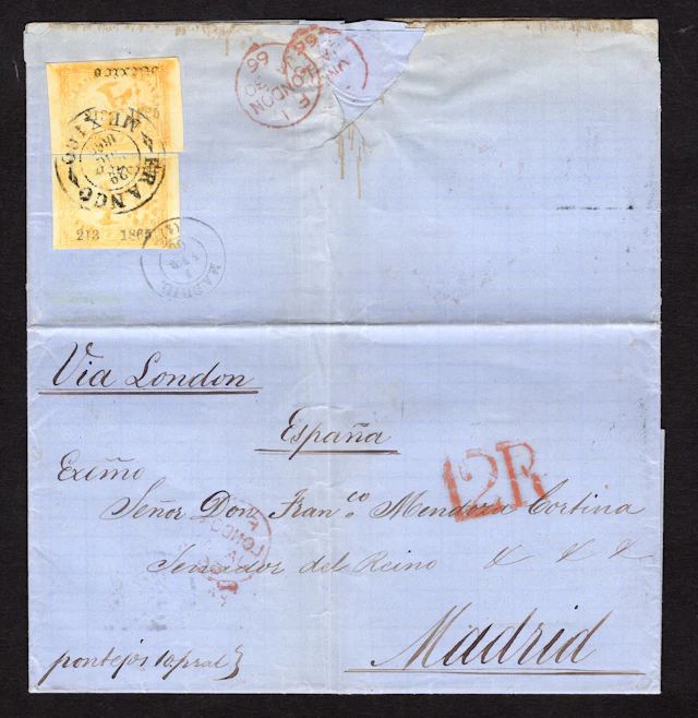 1864-1866 "Eagles" Mexico District. 2r. Orange, two singles (Fourth