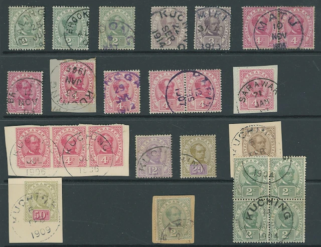 Sarawak 1899-1908 "postage postage" Issue Issued Stamps 1c. (2), 2c.