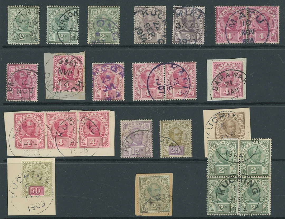 Sarawak 1899-1908 "postage postage" Issue Issued Stamps 1c. (2), 2c.