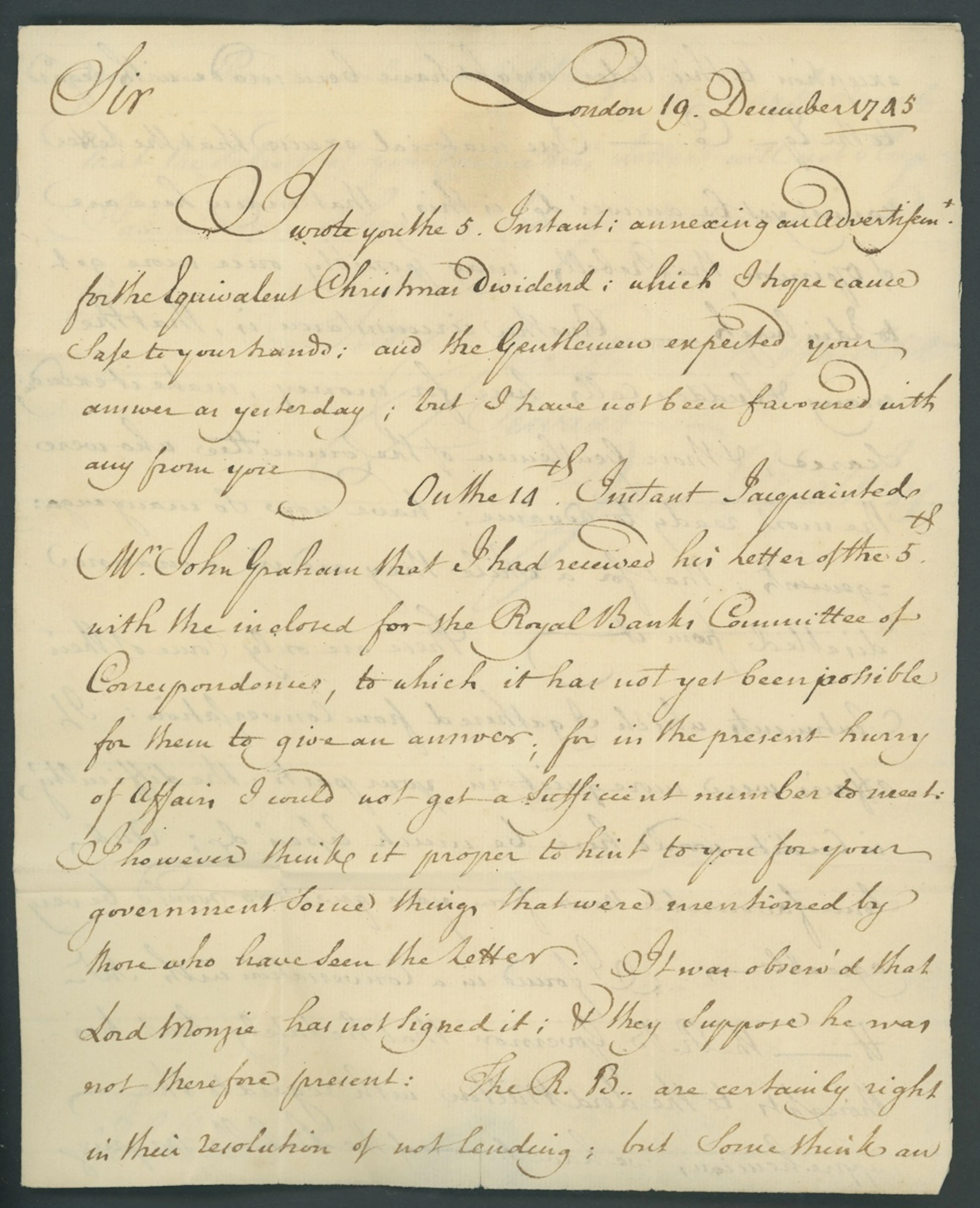 Great Britain Jacobite Uprising 1745 (19 Dec.) Autograph letter from