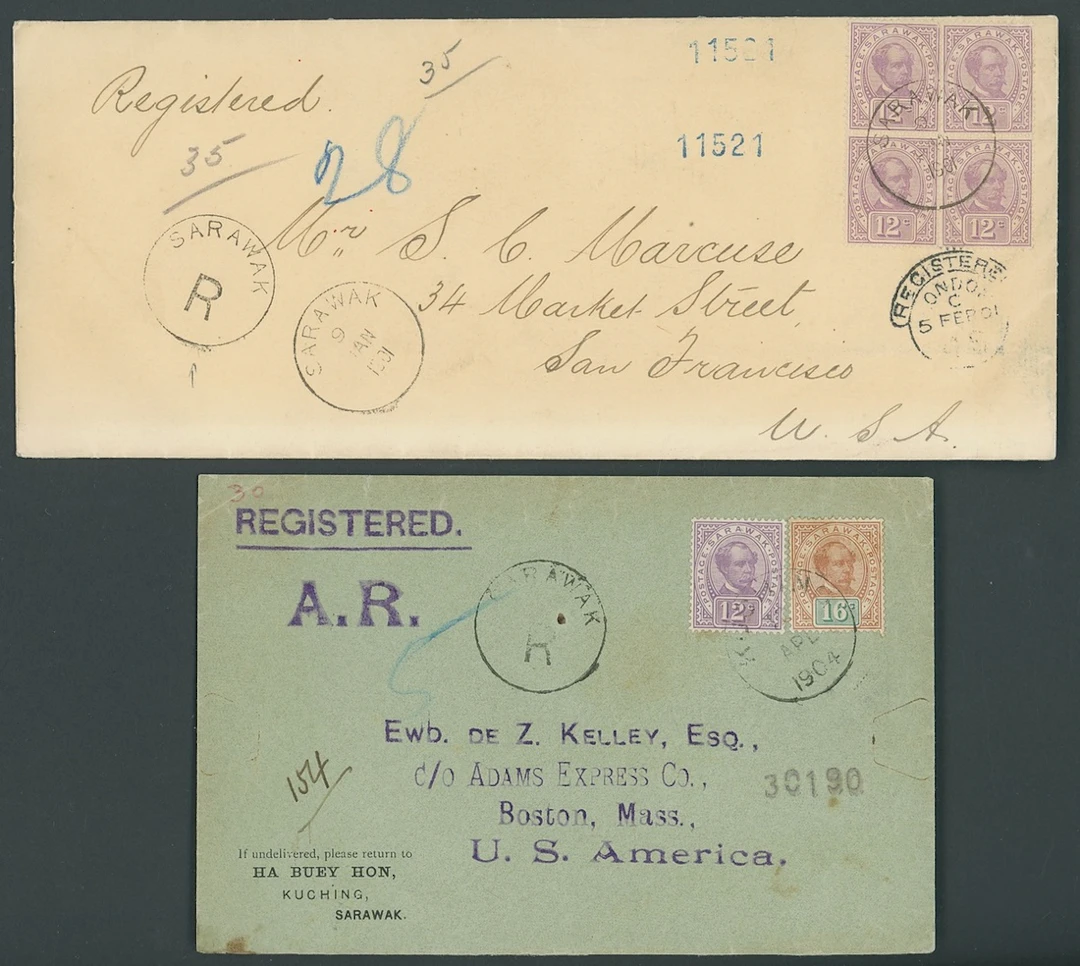 Sarawak 1899-1908 "postage postage" Issue Covers 1901 (9 Jan.) envelope