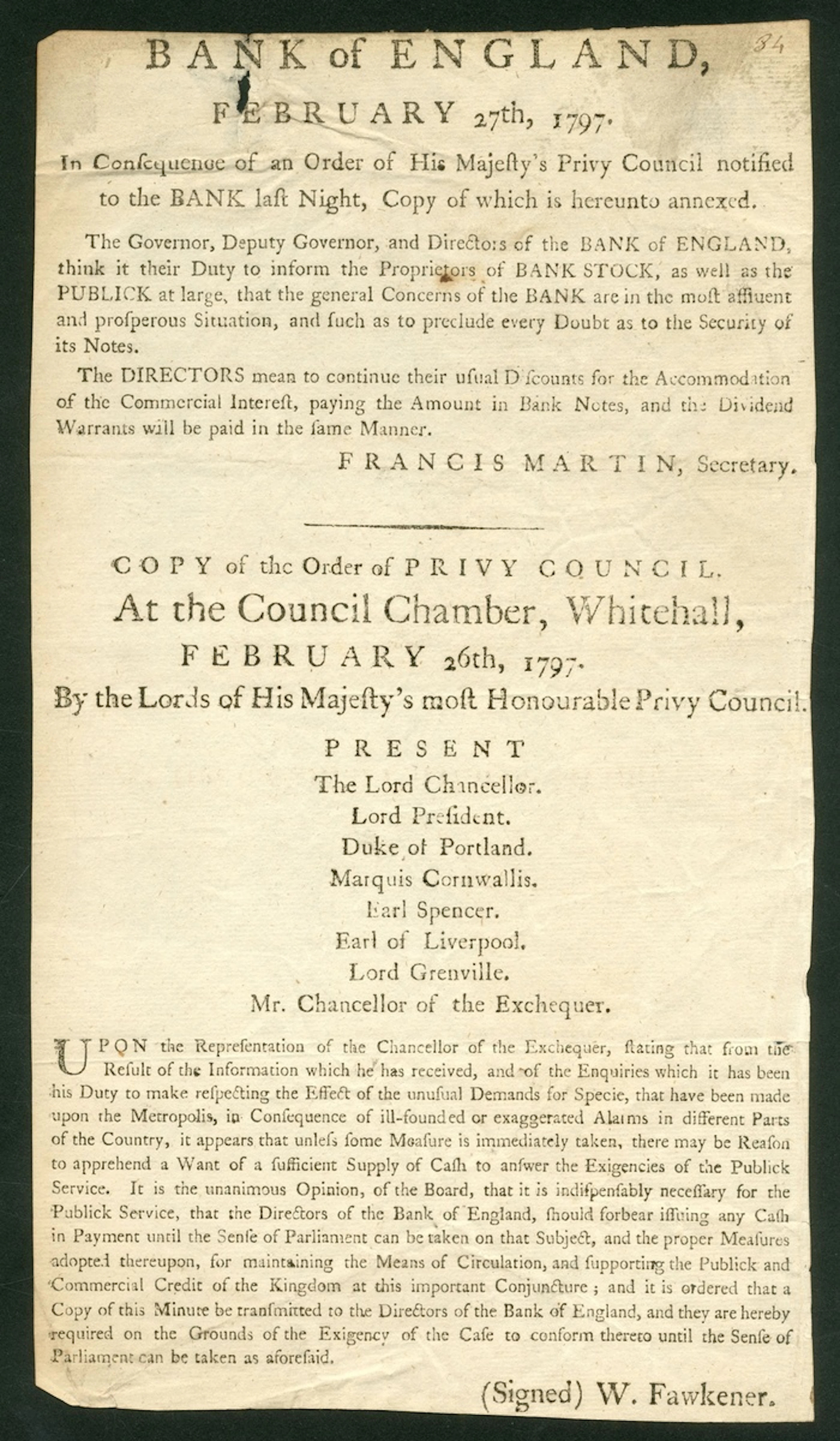 Great Britain The Bank of England War with France 1797 February 27