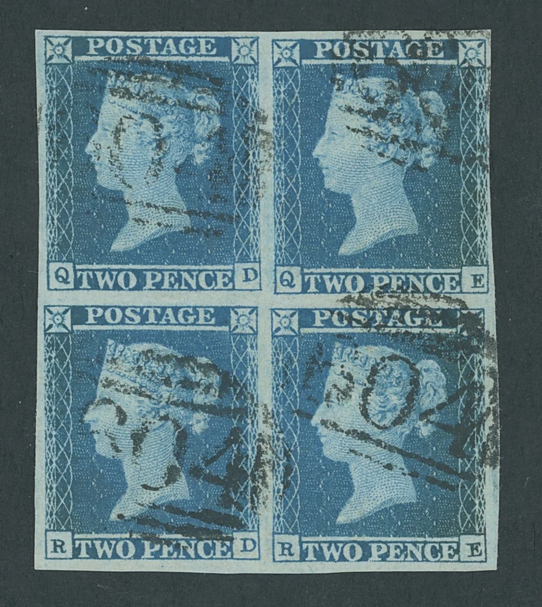 Great Britain 1841 Two Pence Blue Plate 4