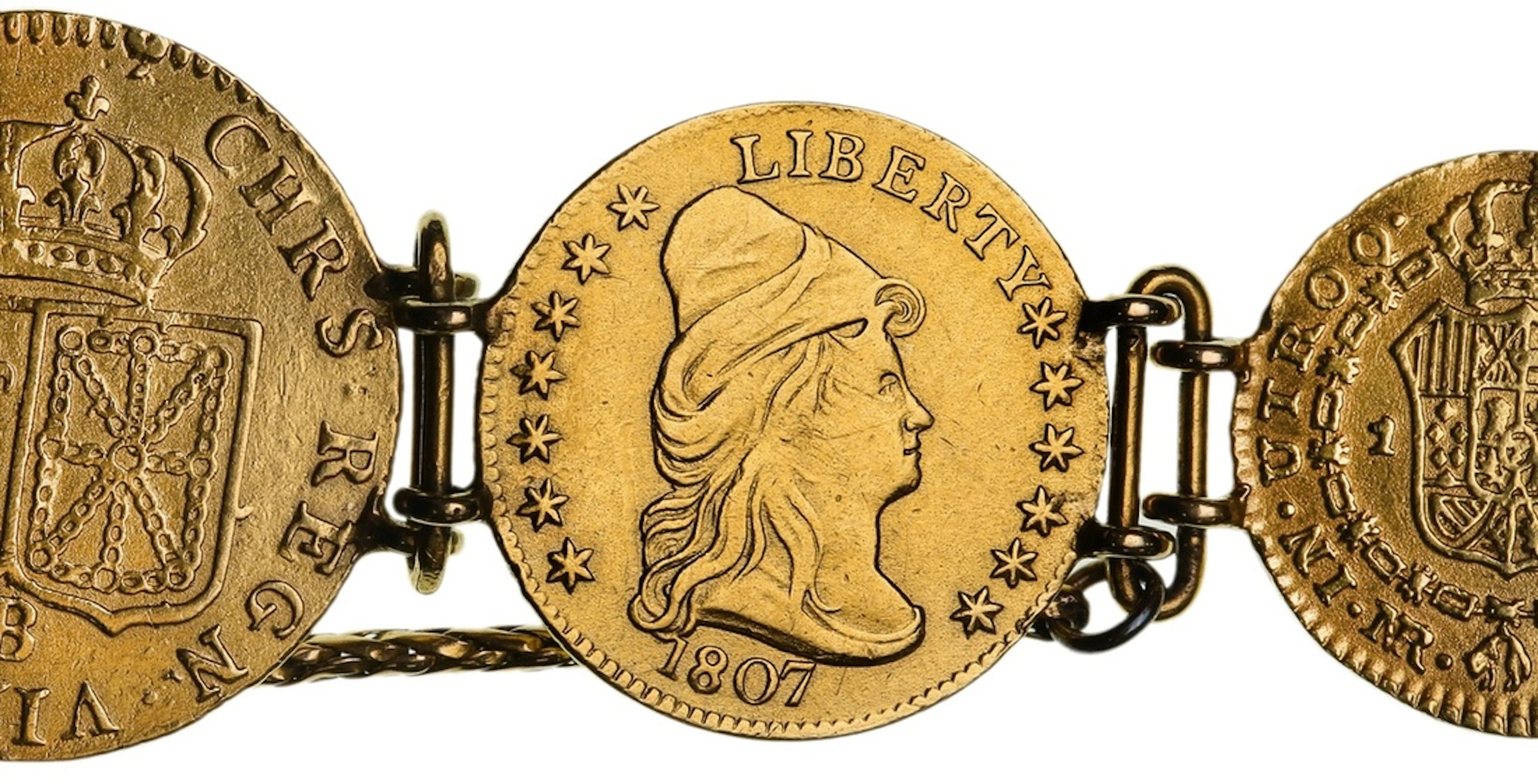 A Significant Gold Coin Bracelet with 'Capped Bust' $2.5 of 1807 |