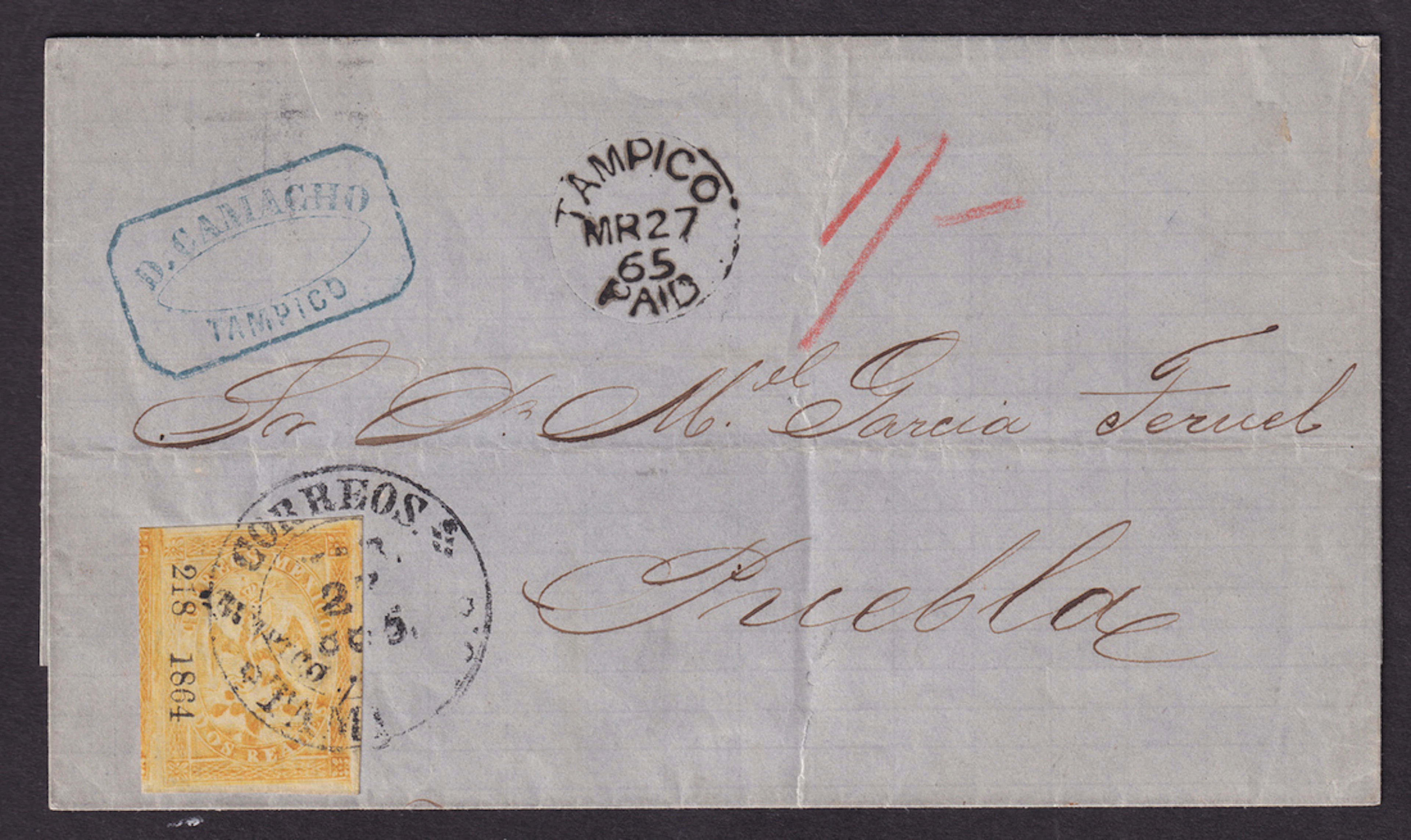 1864-1866 "Eagles" Tampico. 2r. Orange (Third Period, 218-1864), on