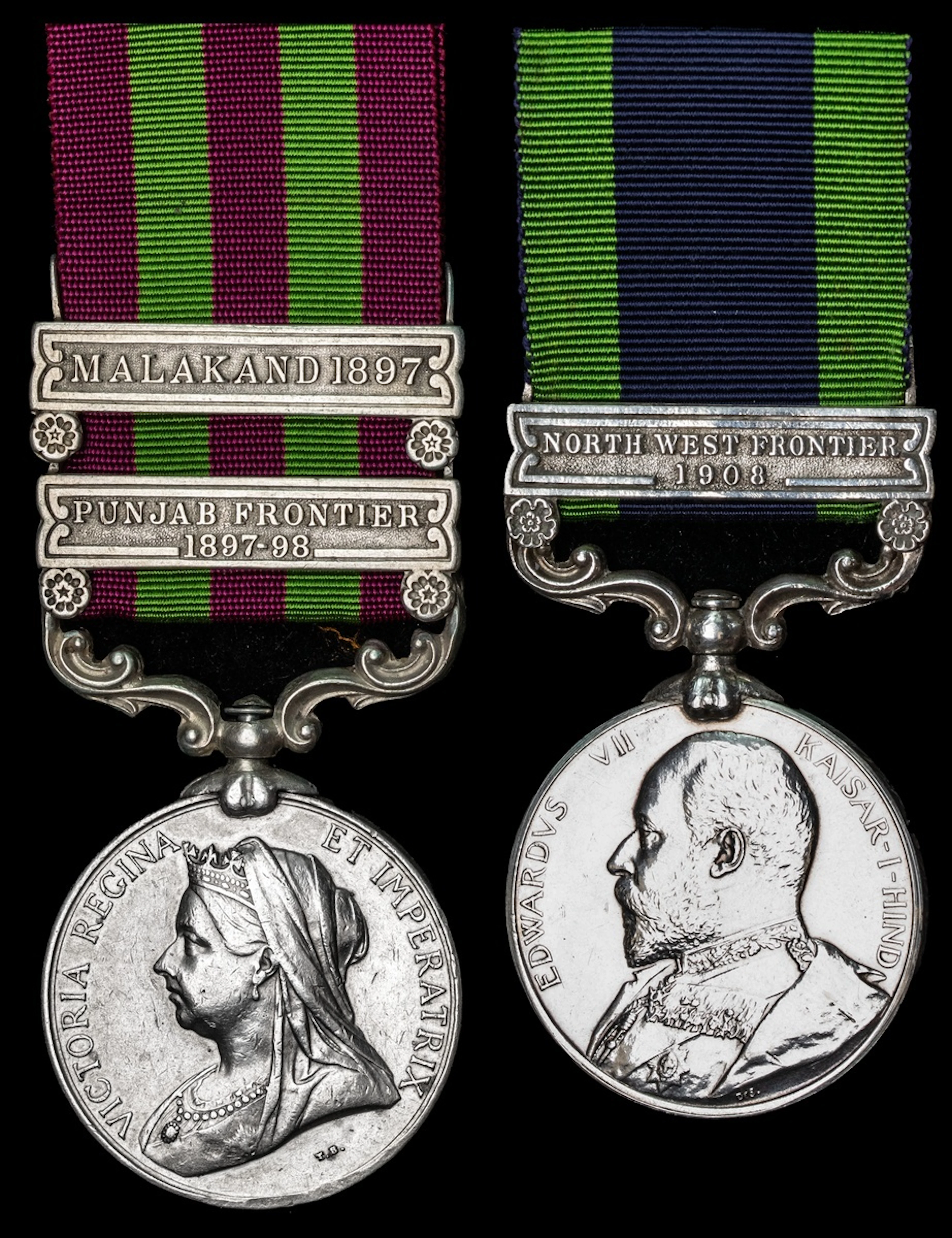 India General Service 1895-1908, 2 clasps, Punjab Frontier 1897-98
