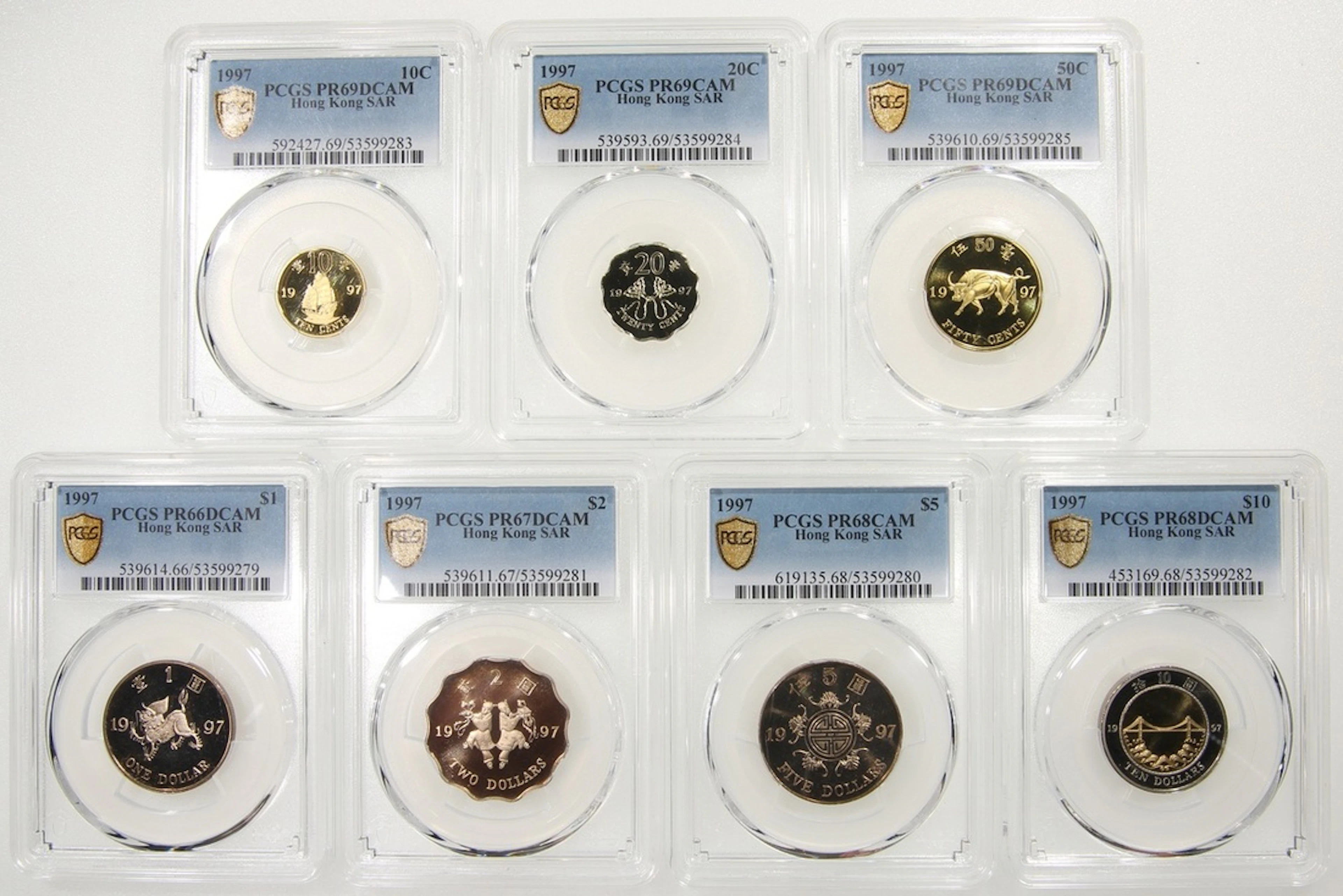 Hong Kong, [PCGS PR66-69DCAM, PR68-69CAM] a set of 1997 uncirculated