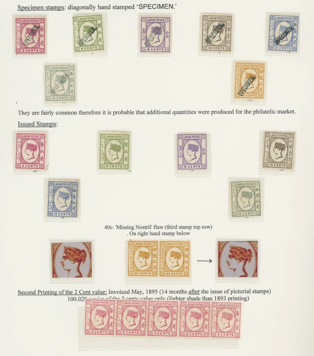 Labuan 1894 Lithographed Issued Stamps 2c. to 40c. set of seven diagonally