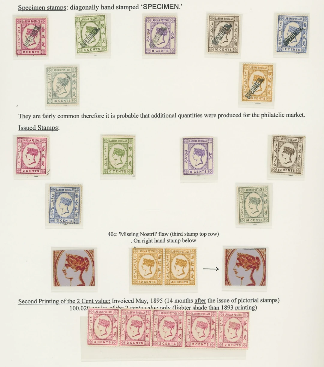 Labuan 1894 Lithographed Issued Stamps 2c. to 40c. set of seven diagonally