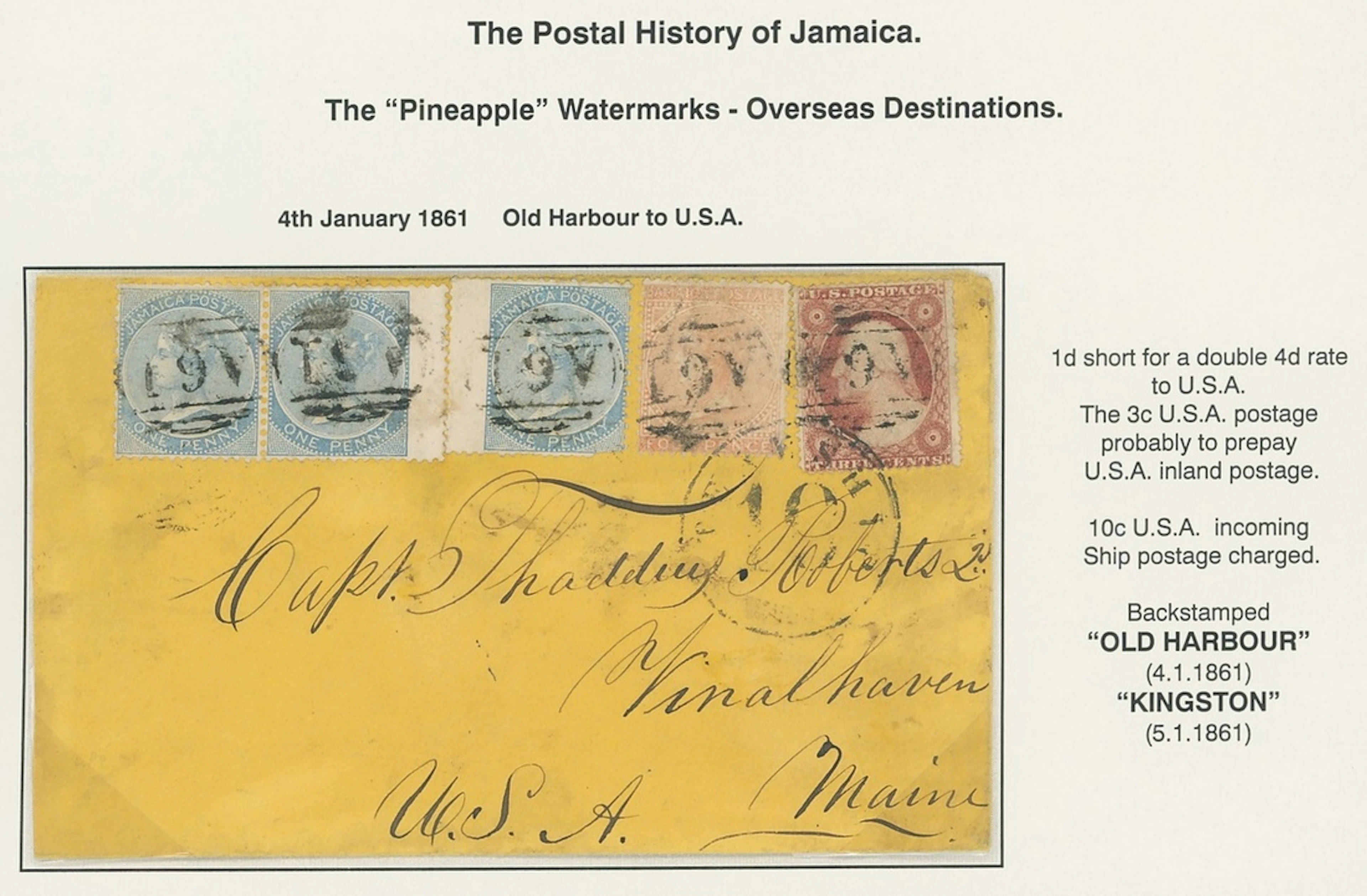 Jamaica Covers and Cancellations "A61" 1861 (4 Jan.) envelope from