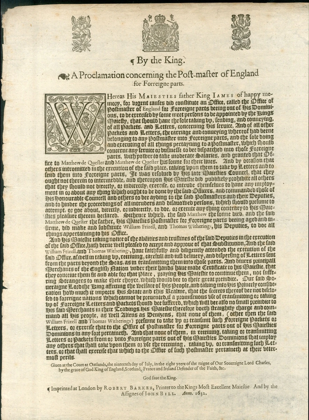 Great Britain Postal History King Charles I Proclamation for 'Foreign