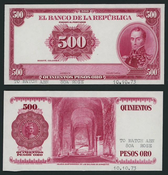 El Banco de la República, Colombia, [2 notes] front and back proofs