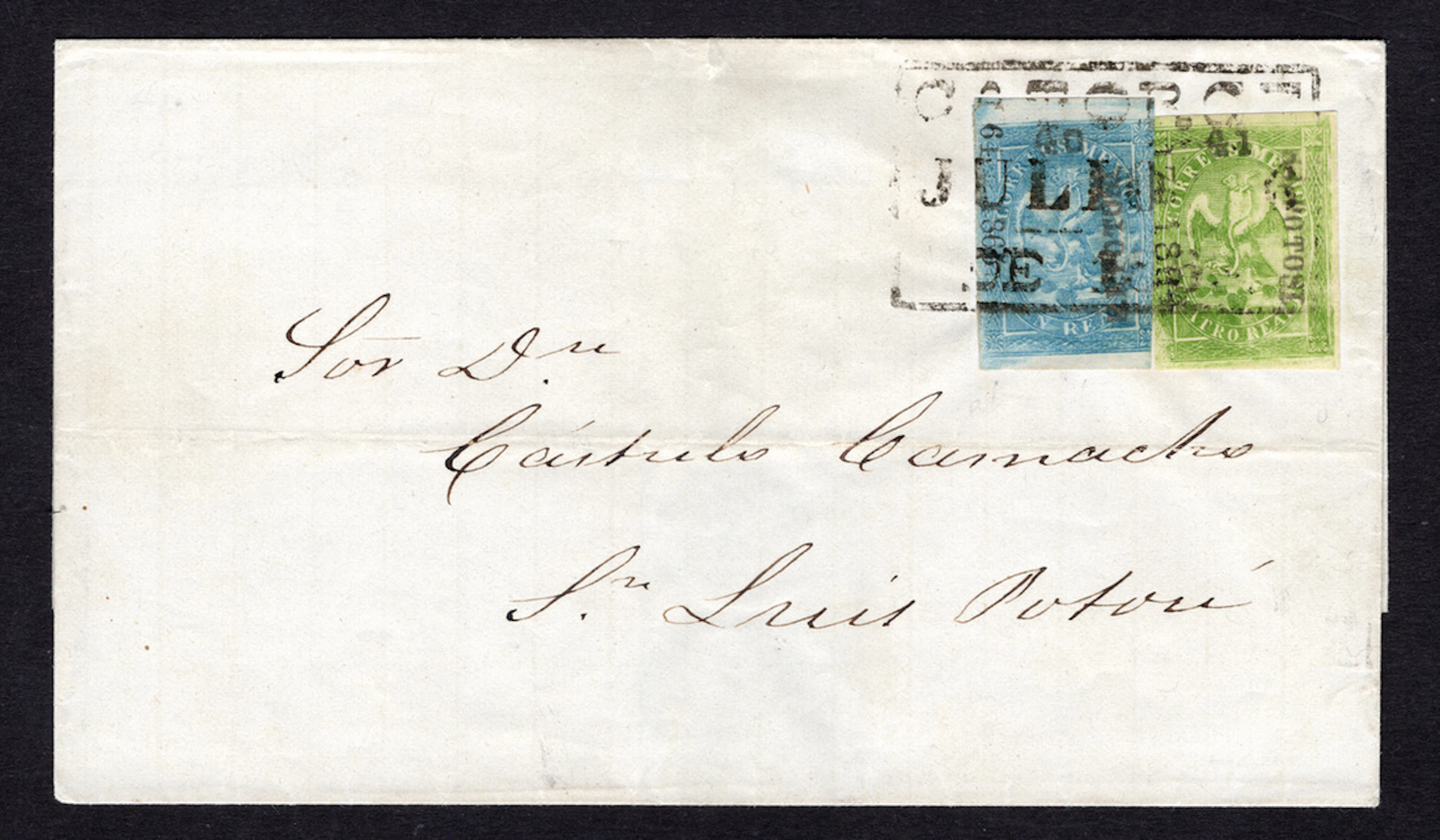 1864-1866 "Eagles" San Luis Potosí. 1r. Blue (Fourth Period, 64-1865