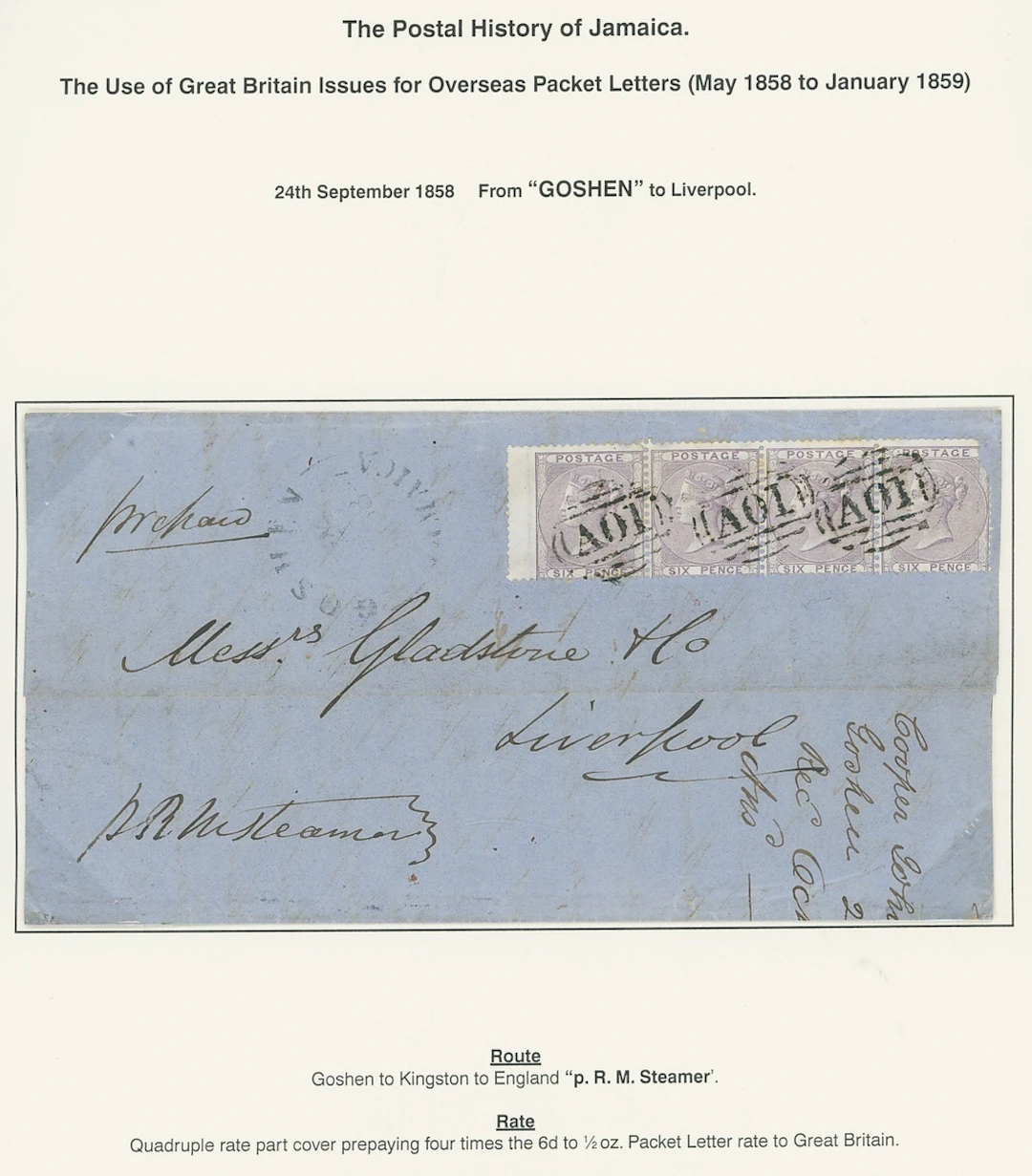 Jamaica Great Britain used in Jamaica Overseas Packet Letter, May