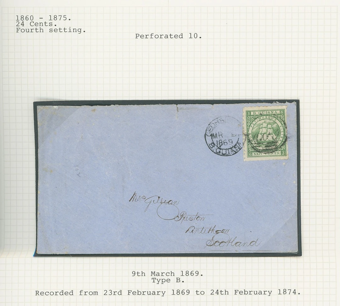 British Guiana Covers and Cancellations 1869-76 24c. single franking