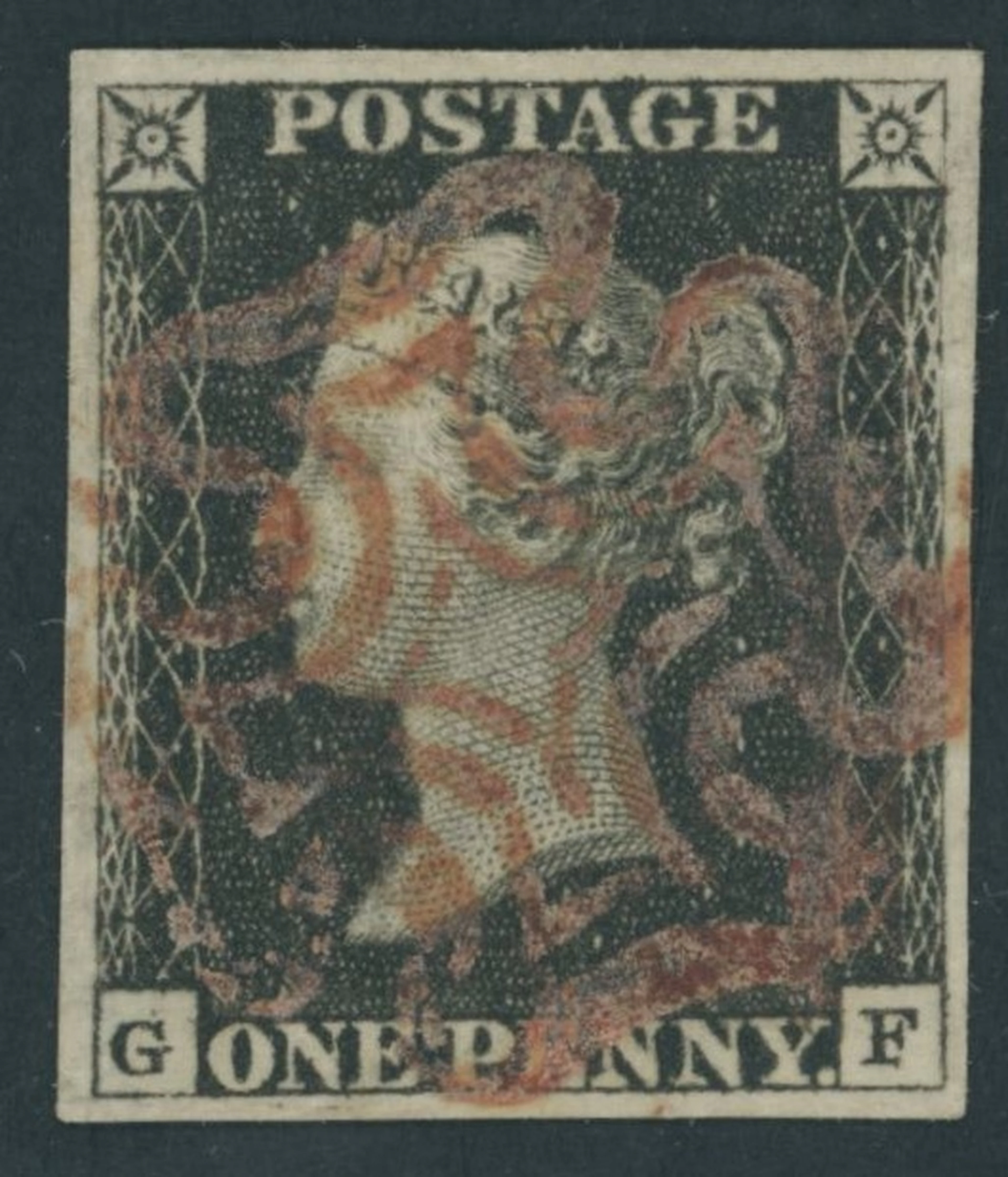 Great Britain 1840 One Penny Black Plate 1b GF, re-cut side lines