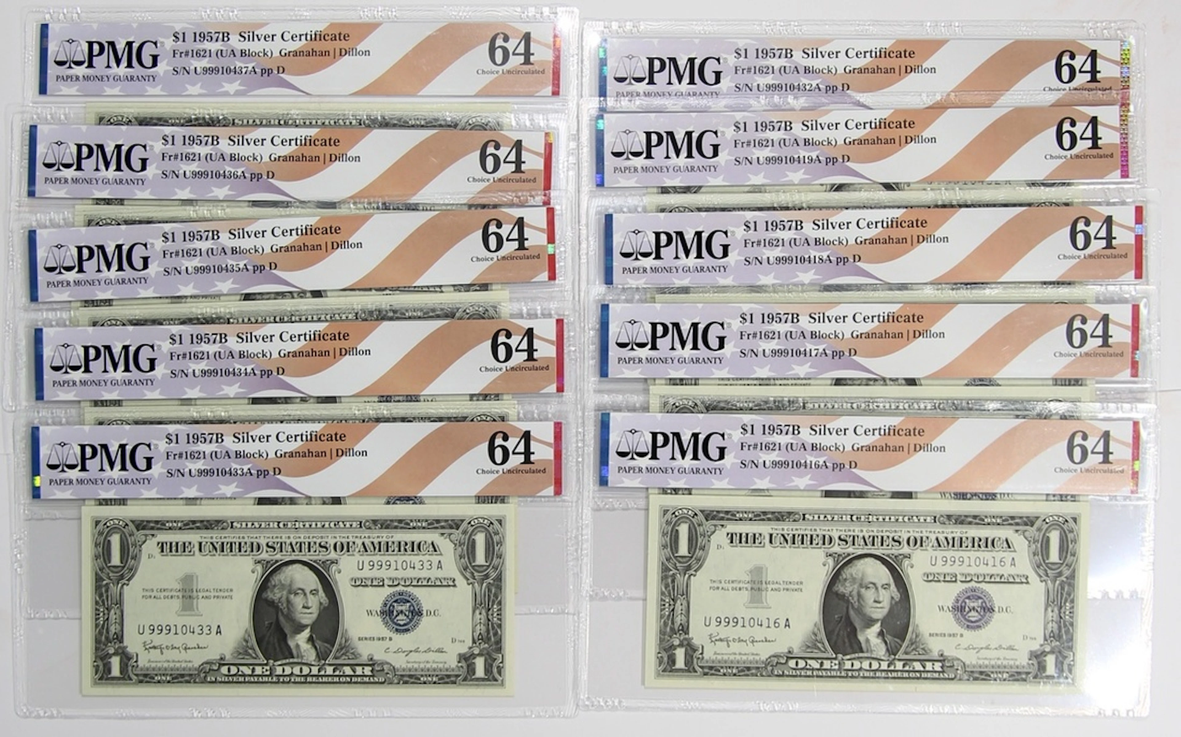 United States, Silver Certificate, $1 (10), 1957B, serial number U99910416-419/4