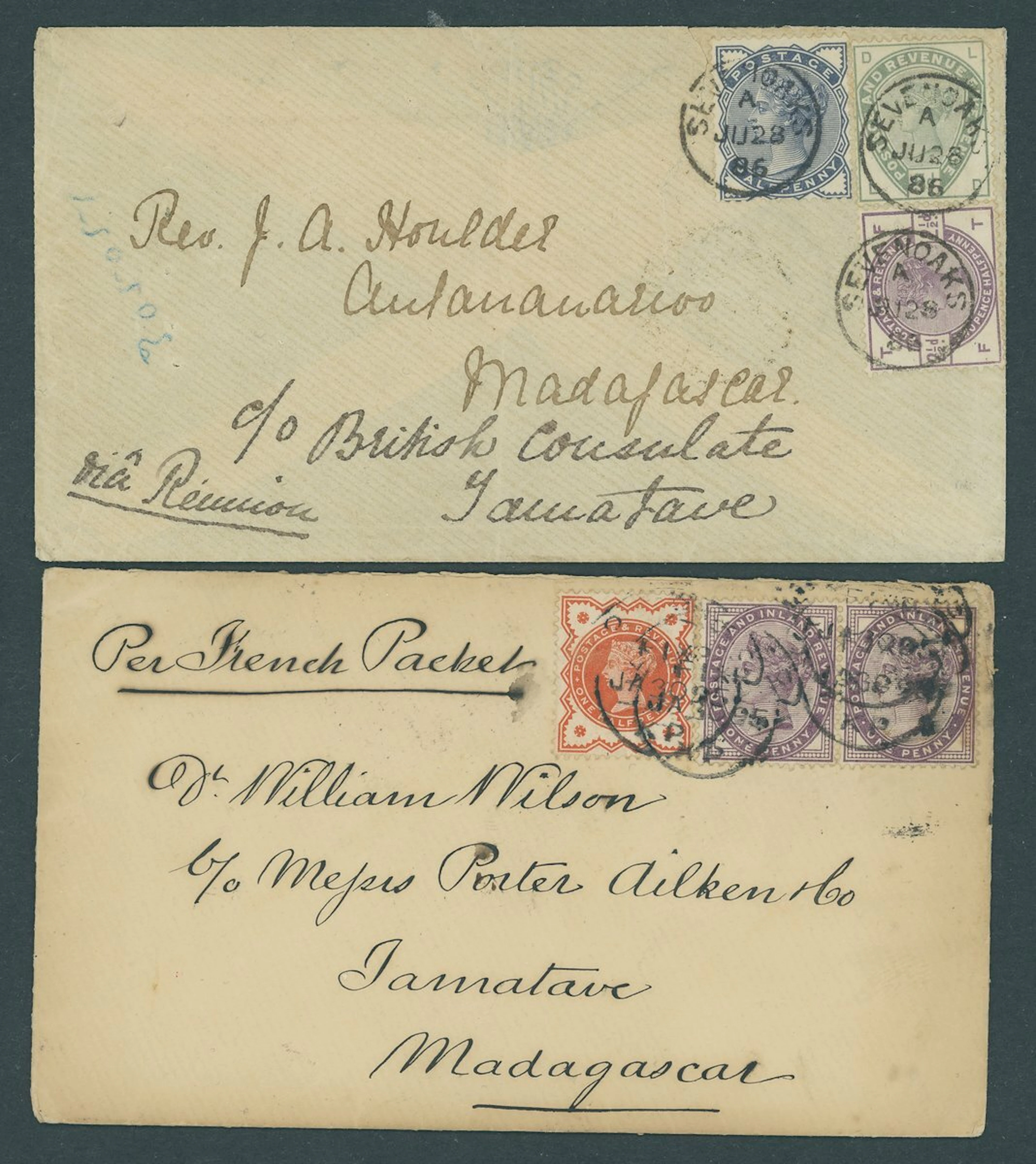 Madagascar Early Postal History Incoming Mail 1886 (28 June) envelope