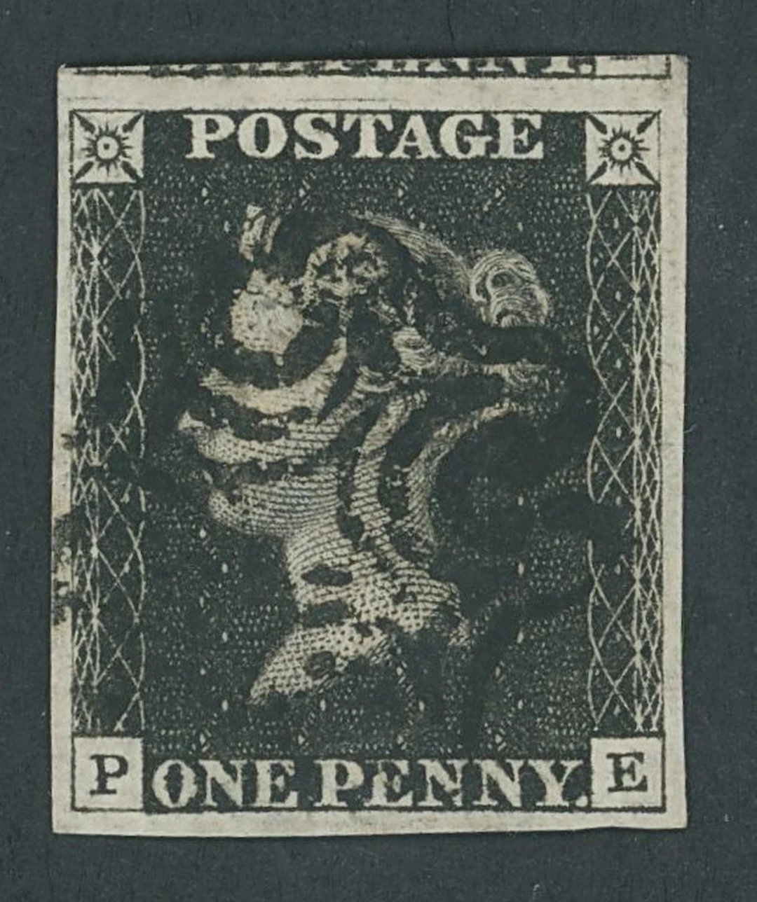 Great Britain 1840 One Penny Black Plate 5 PE, close to large margins