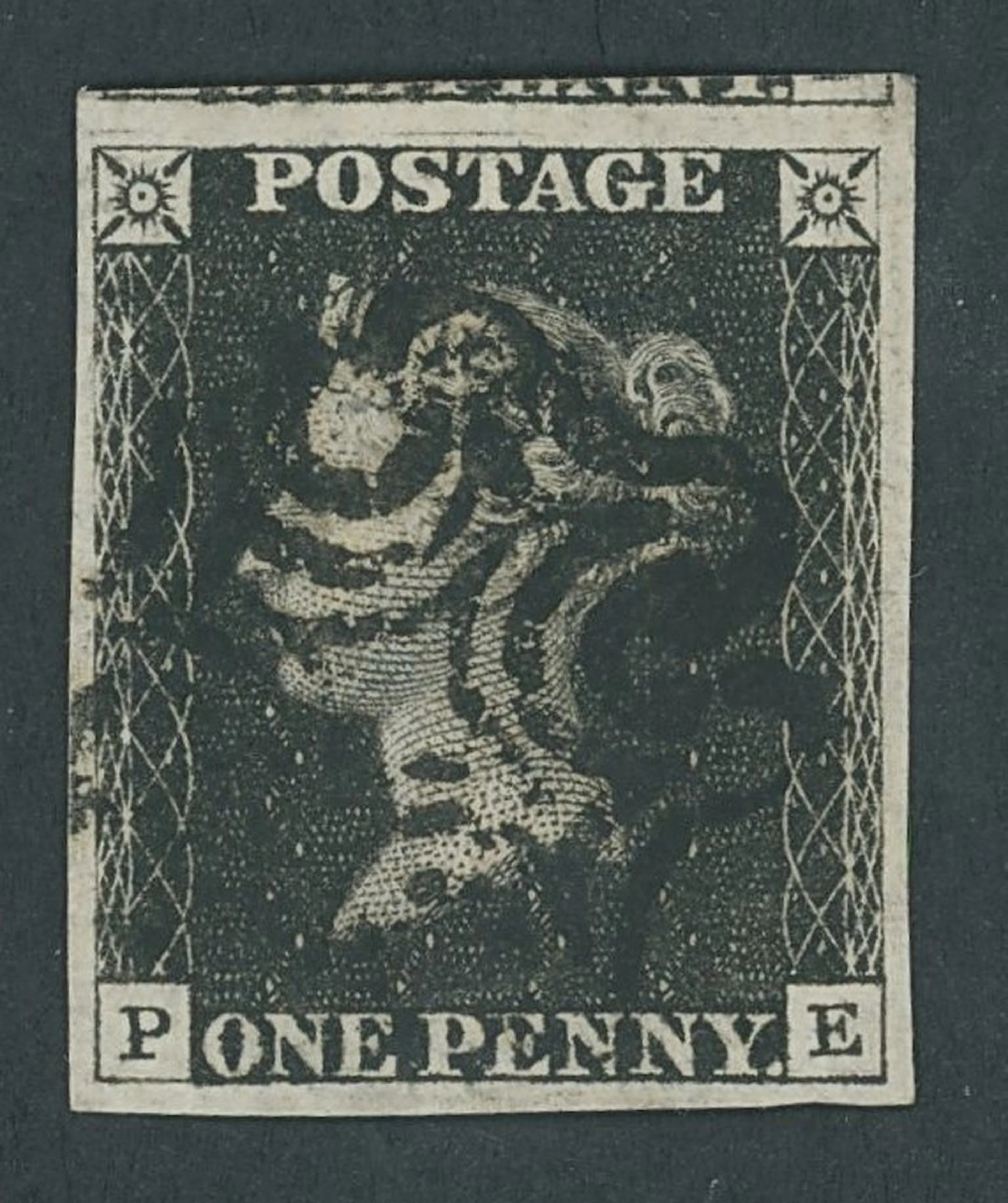 Great Britain 1840 One Penny Black Plate 5 PE, close to large margins