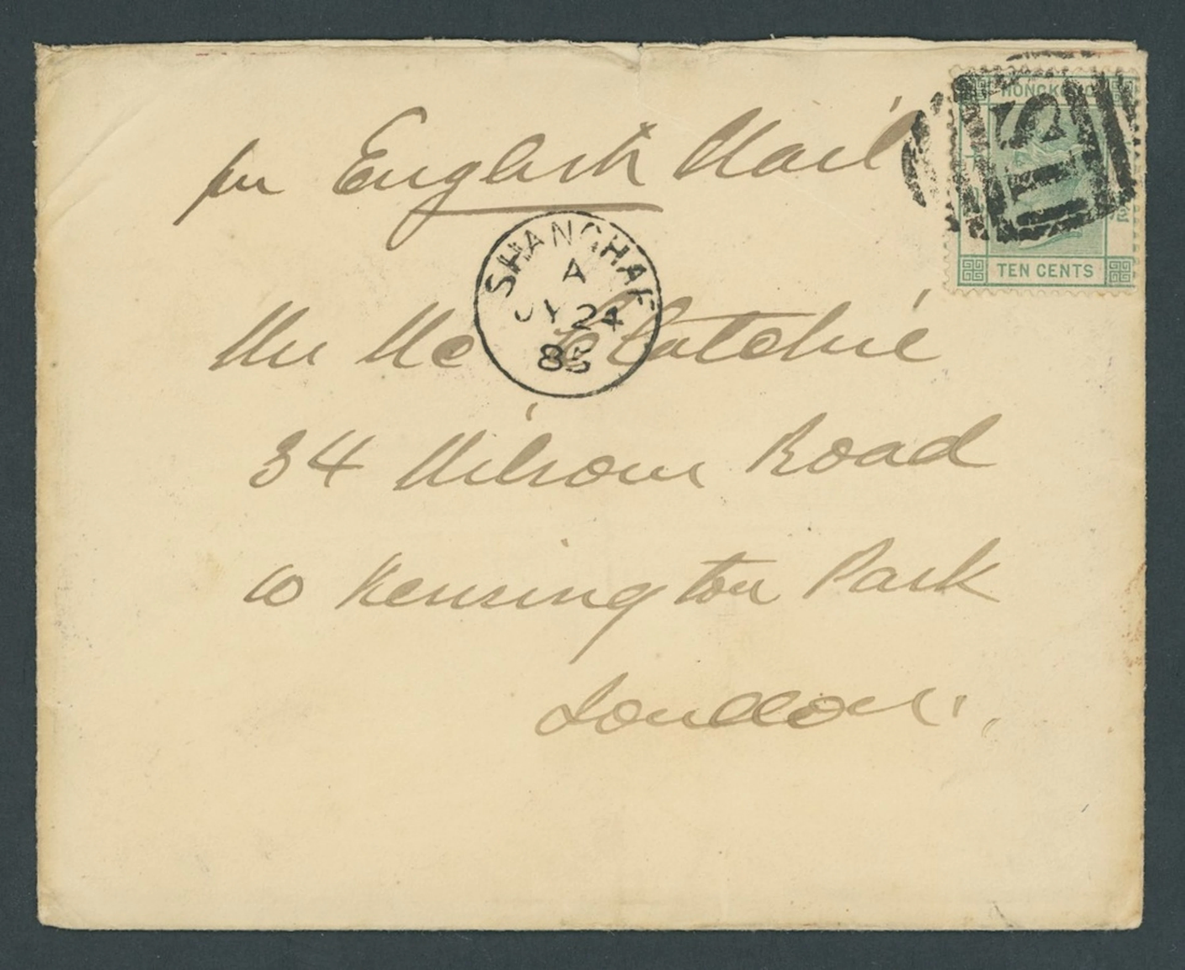 Hong Kong Treaty Ports Shanghai 1885 (24 Jan.) envelope to London