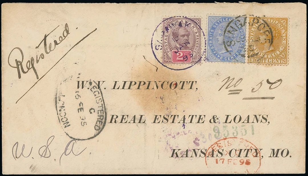 Sarawak 1888-97 "postage & revenue" Issue Combination Covers 1895