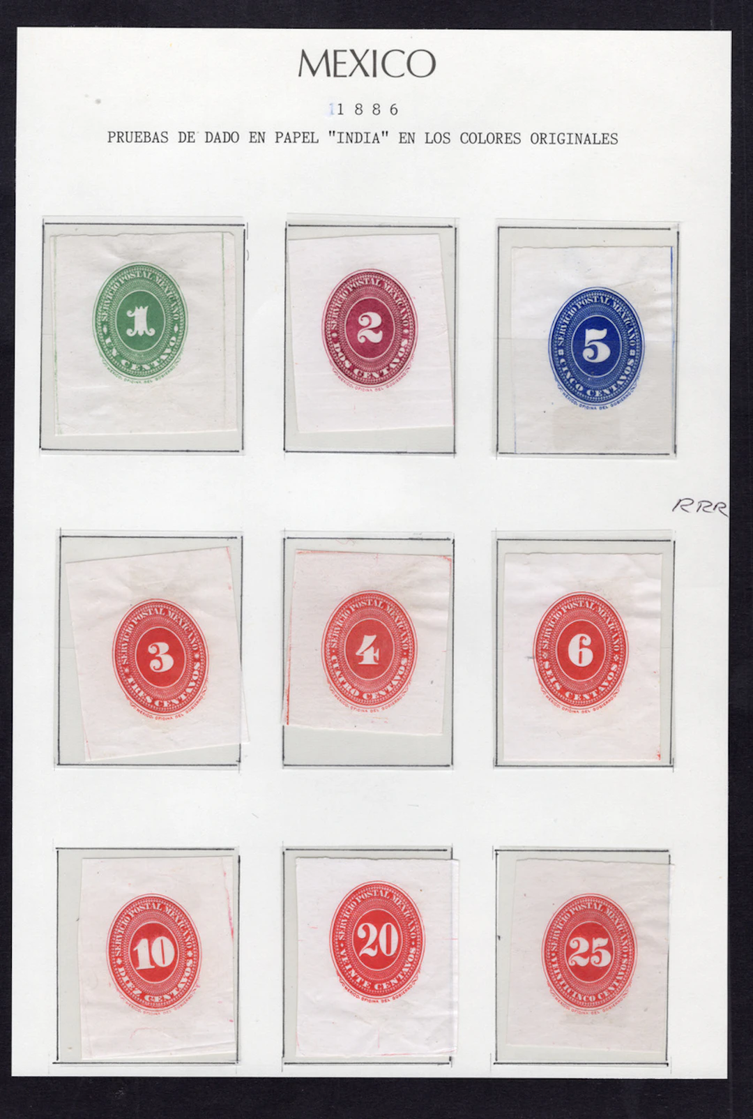 1884-1913 Post-Classic Period 1886, "Numerals", nine die proofs on