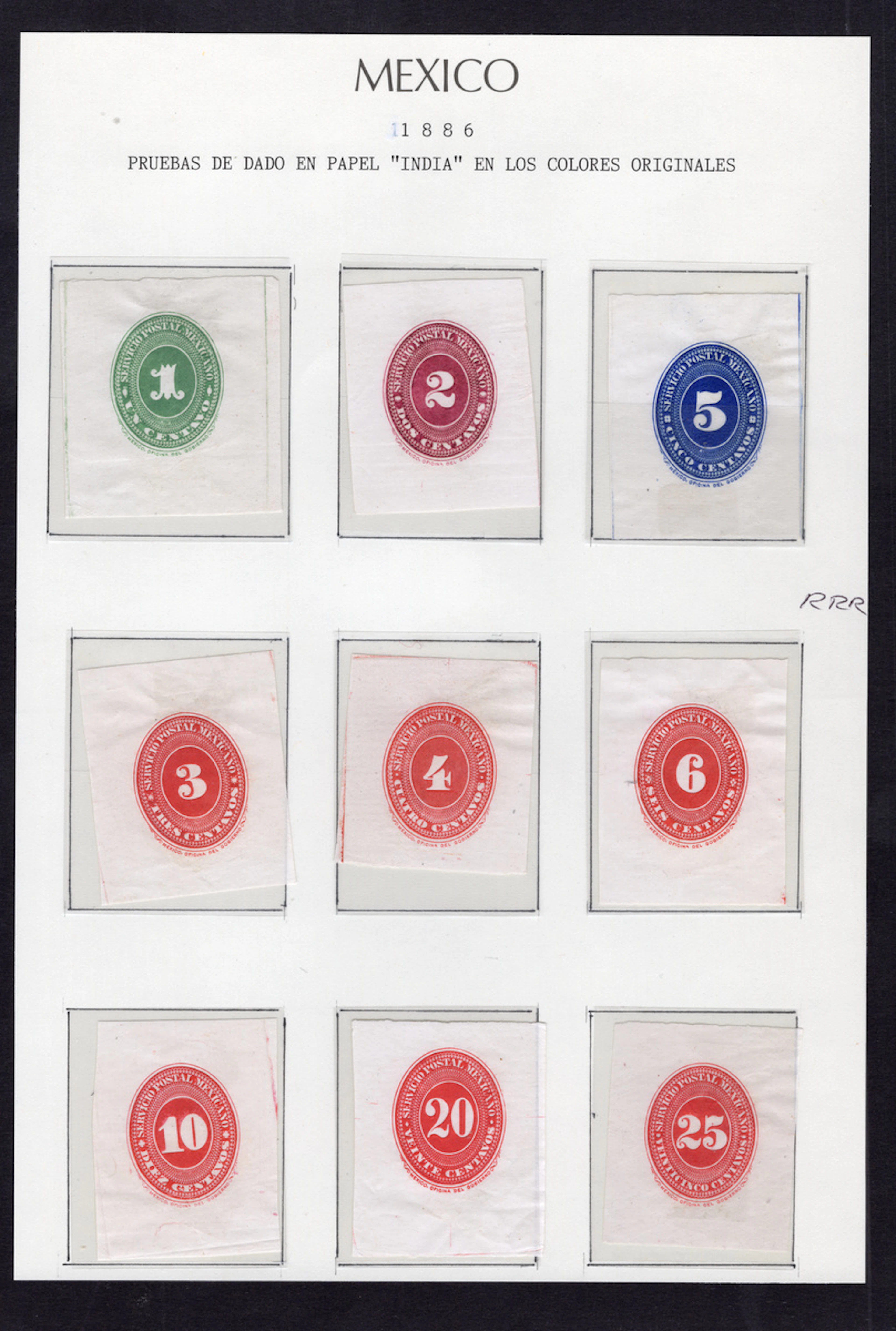 1884-1913 Post-Classic Period 1886, "Numerals", nine die proofs on