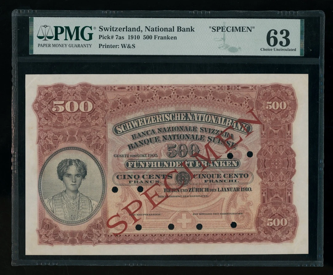 Schweizerische Nationalbank, Switzerland, specimen 500 franken, 1.1.1910