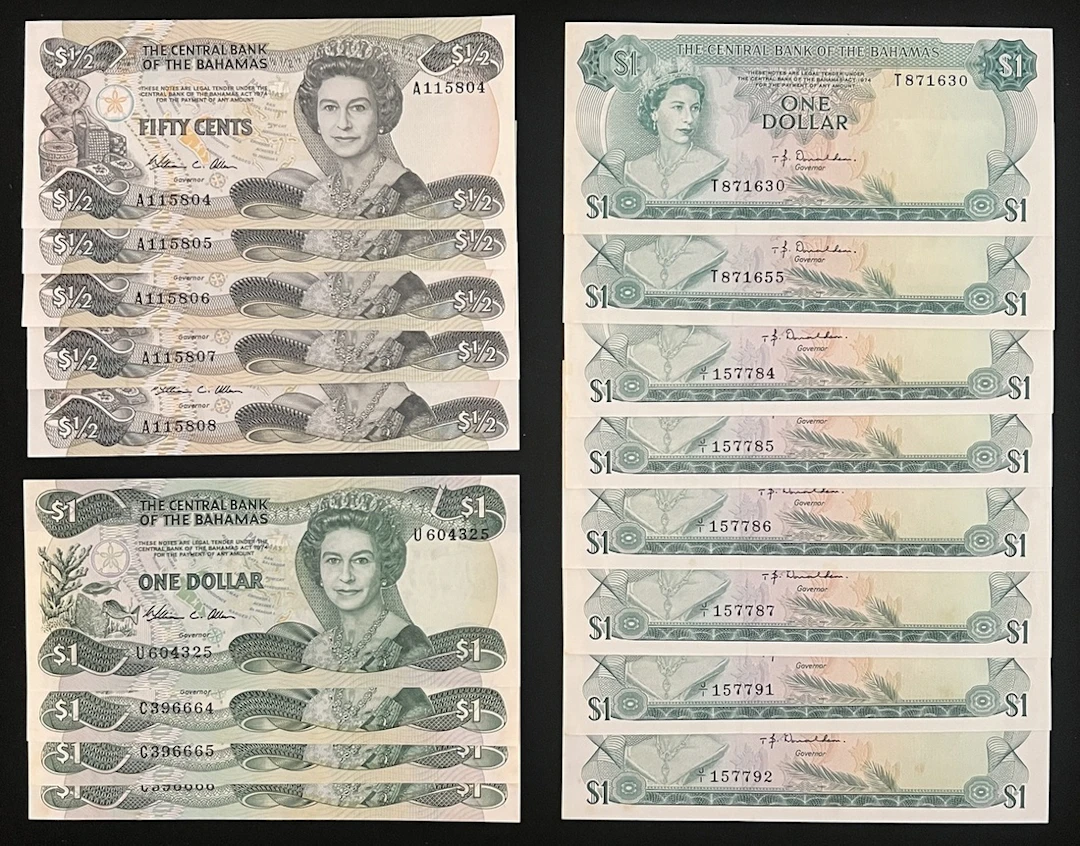 Central Bank of The Bahamas, a group of 17x, including $1 (8) 1974