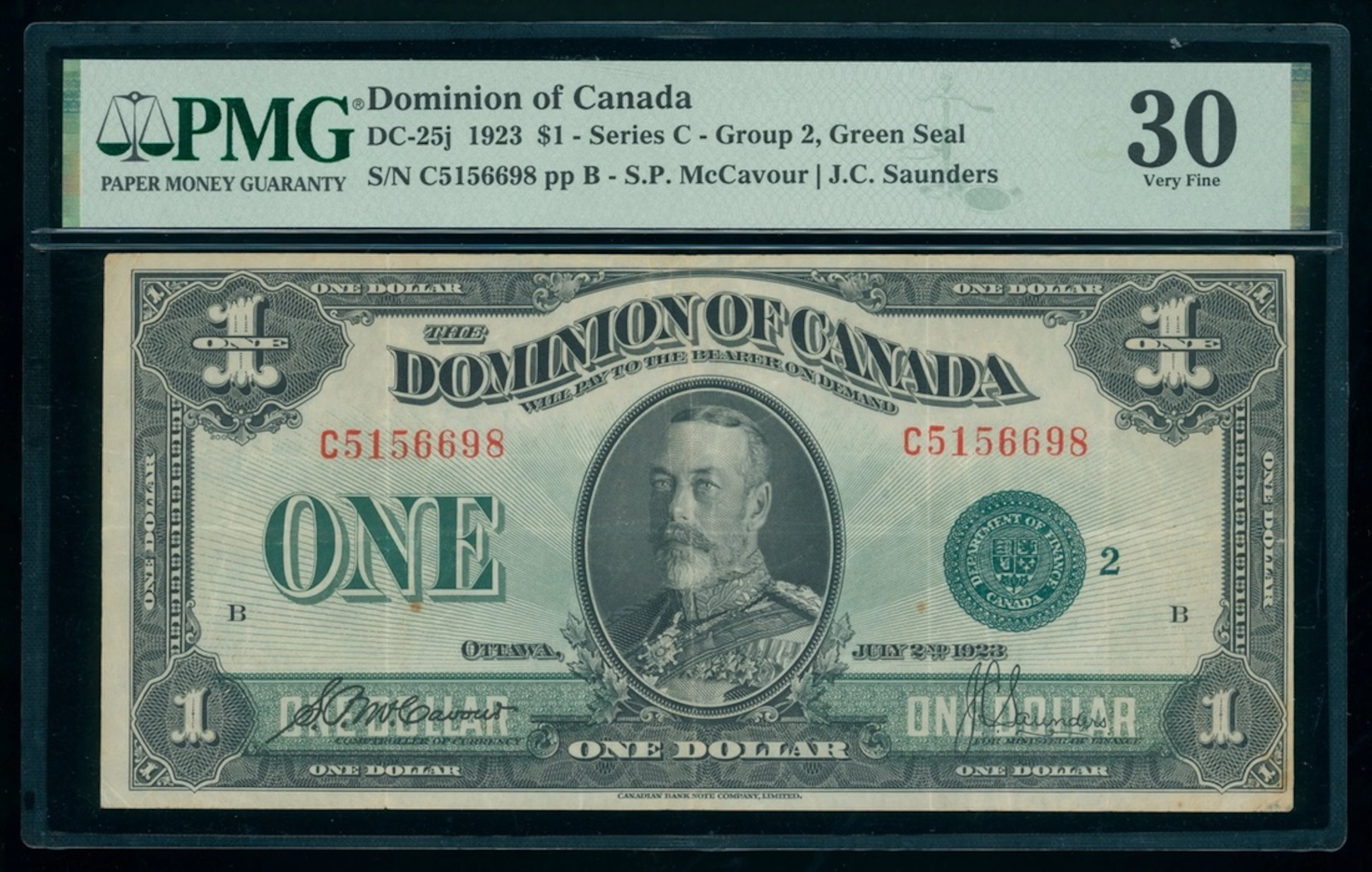 Dominion of Canada, $1, 1923, serial number C5156698