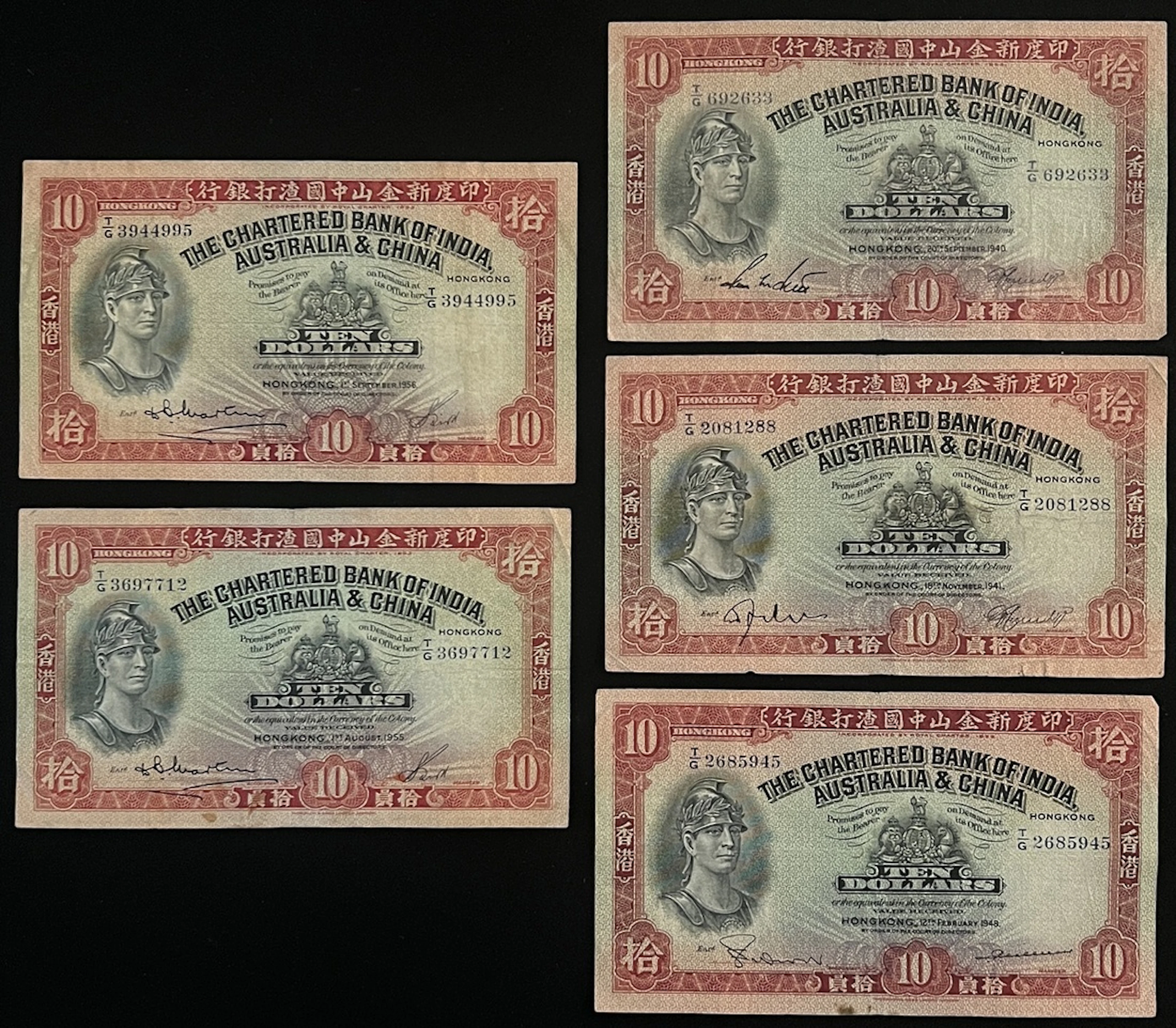 Chartered Bank of India, Australia & China, Hong Kong, $10 (5), including