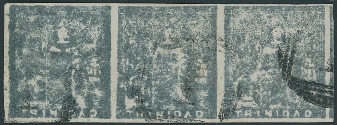 Trinidad 1852-60 Lithographed, fifth issue (1d.) grey horizontal strip