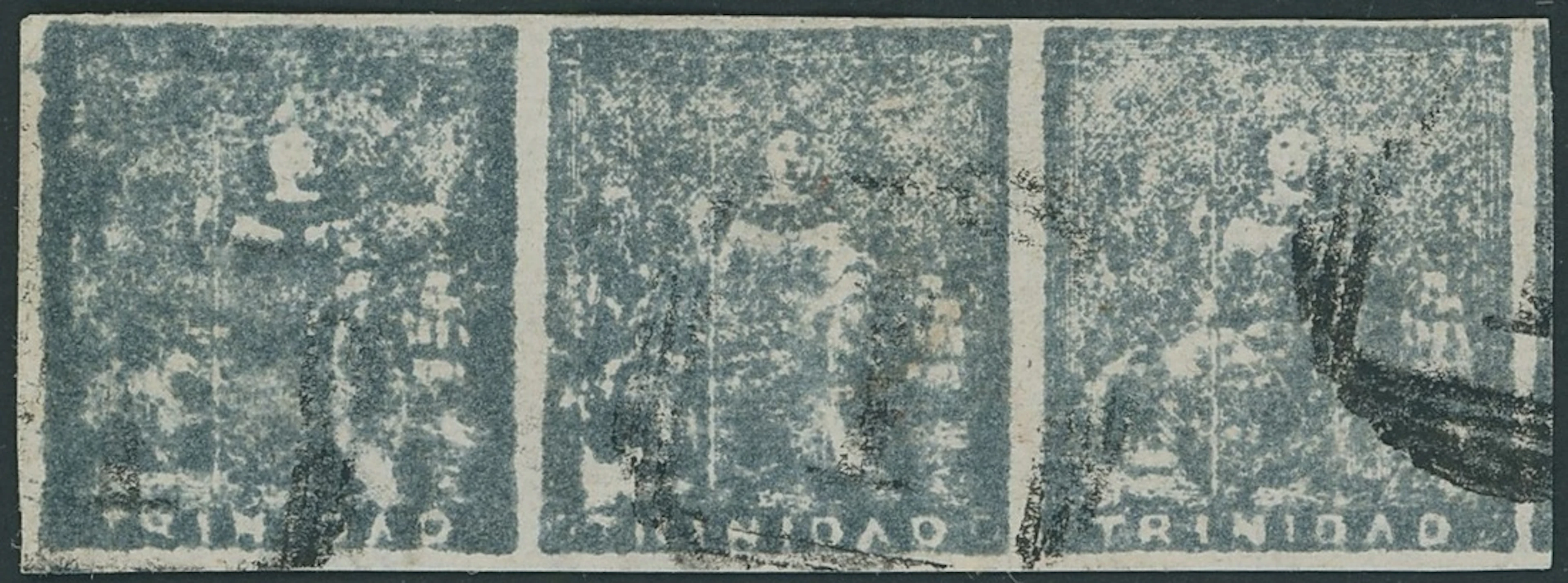 Trinidad 1852-60 Lithographed, fifth issue (1d.) grey horizontal strip