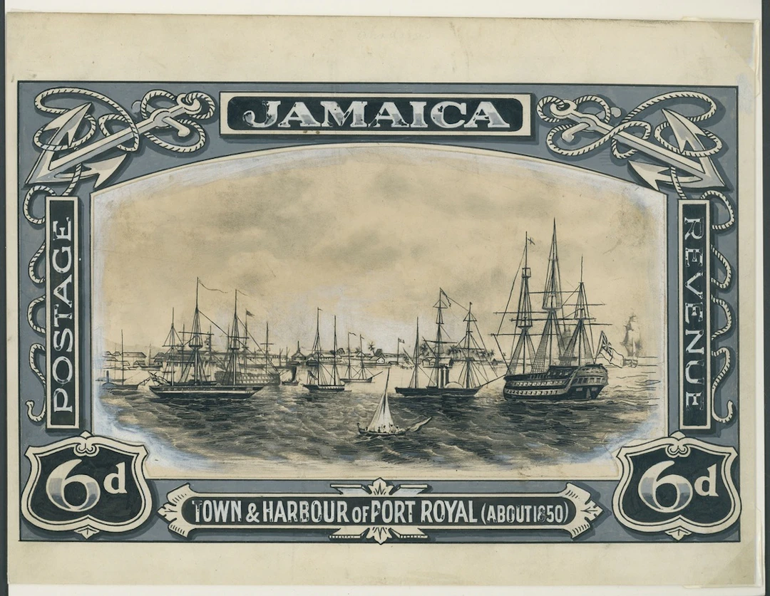 Jamaica 1922 6d. Port Royal pen and ink essay in black with grey colour