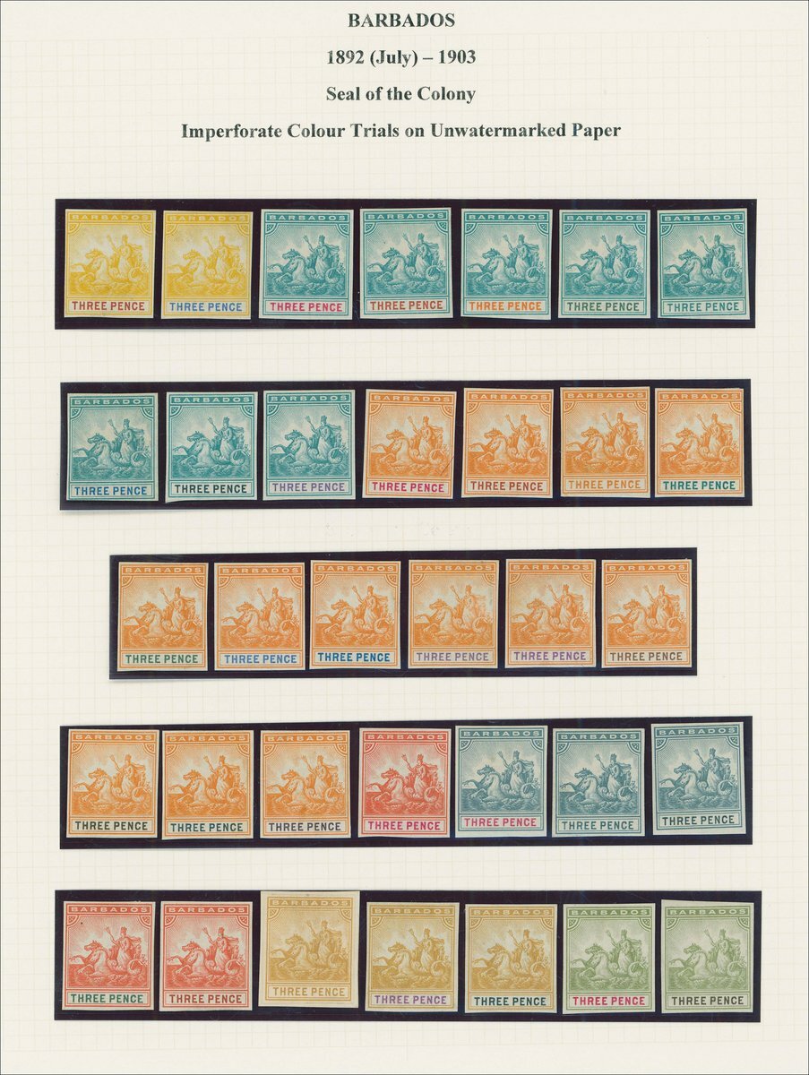 Barbados 1892 Seal of Colony 3d. imperforate colour trials (57) in