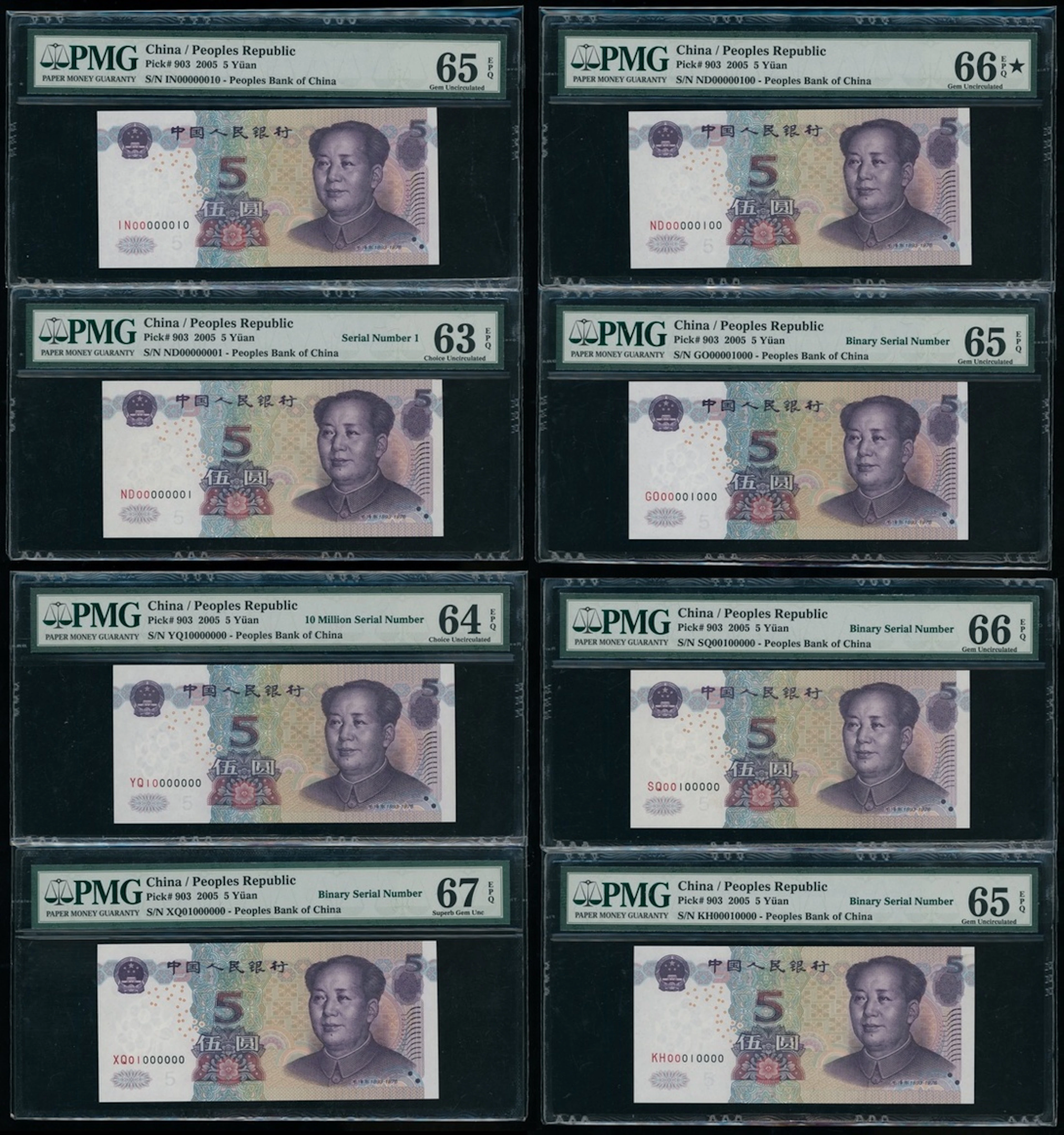 People's Bank of China, 5th Series Renminbi, 2005, a group of 8x binary