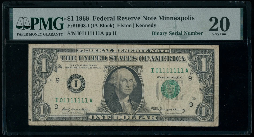 United States, Federal Reserve Note, Minneapolis, $1, 1969, fancy