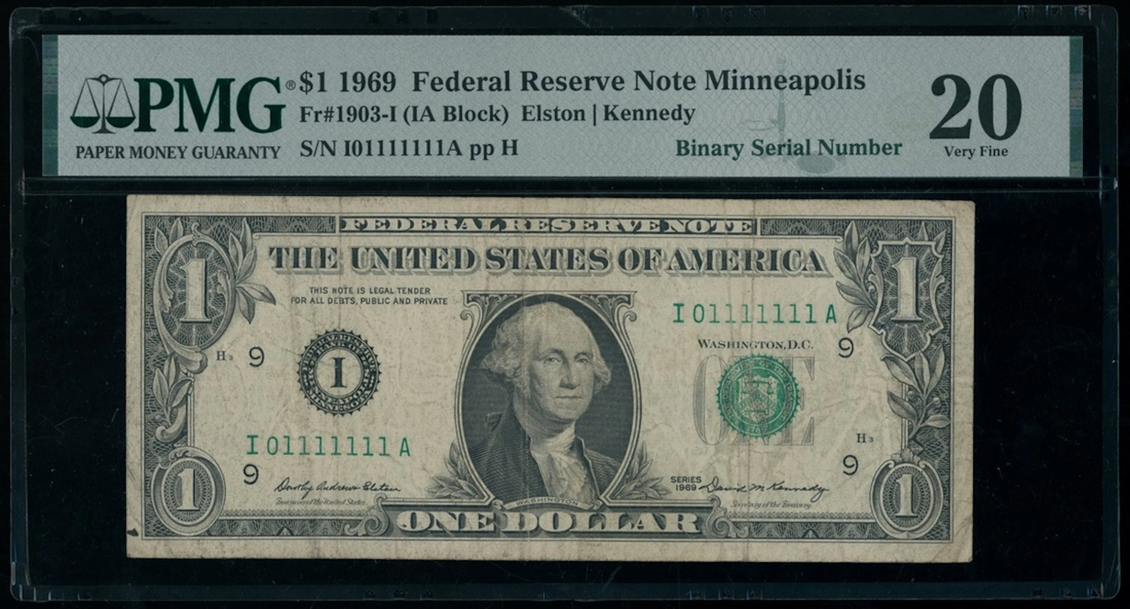 United States, Federal Reserve Note, Minneapolis, $1, 1969, fancy