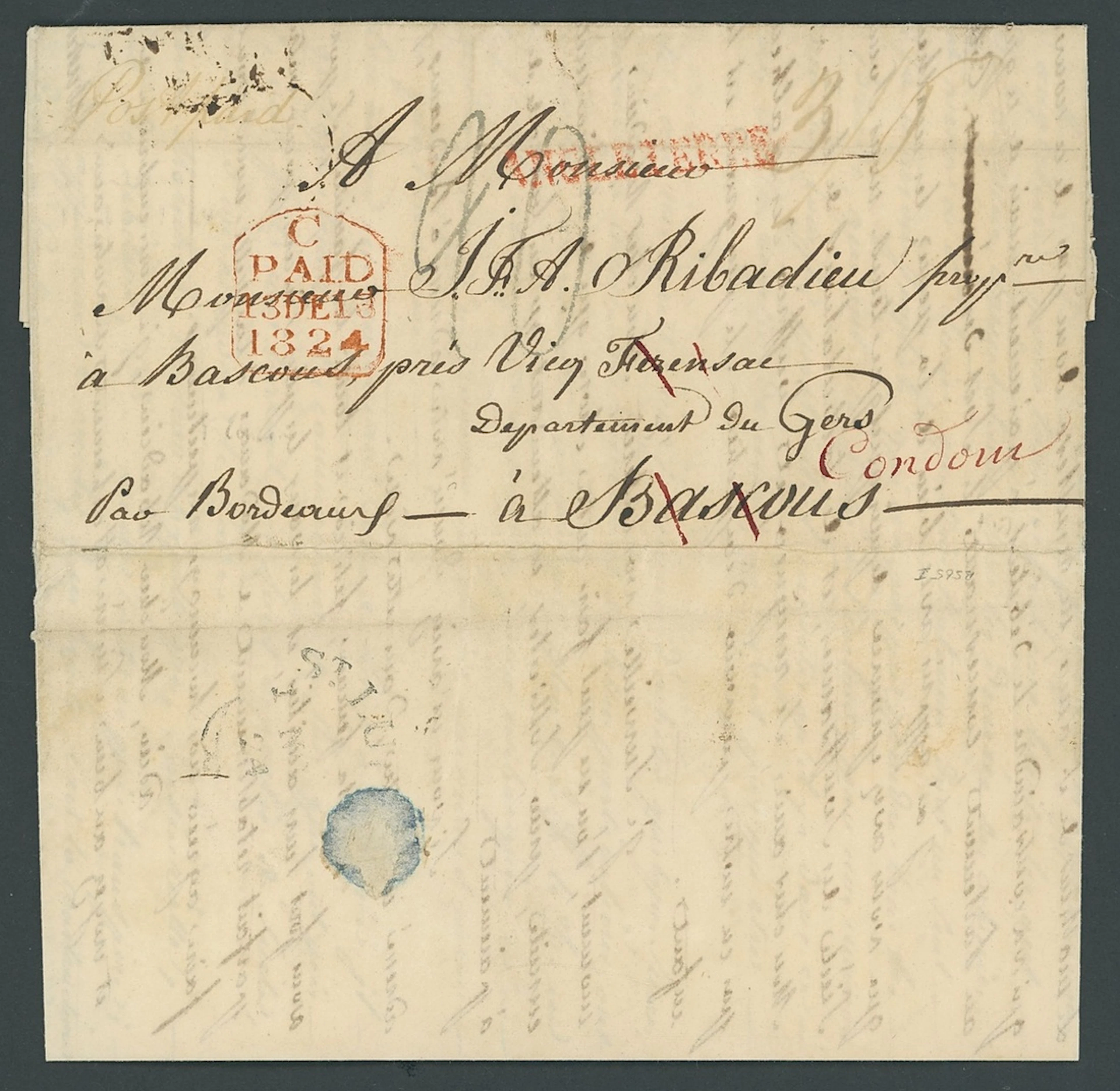 St. Lucia Early Letters and Handstamps 1824 (1 Nov.) entire letter