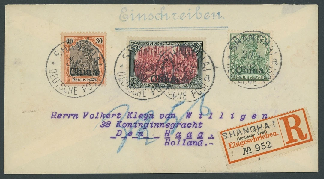 Foreign Post Offices German Post Office Shanghai 1902 (21 May) envelope