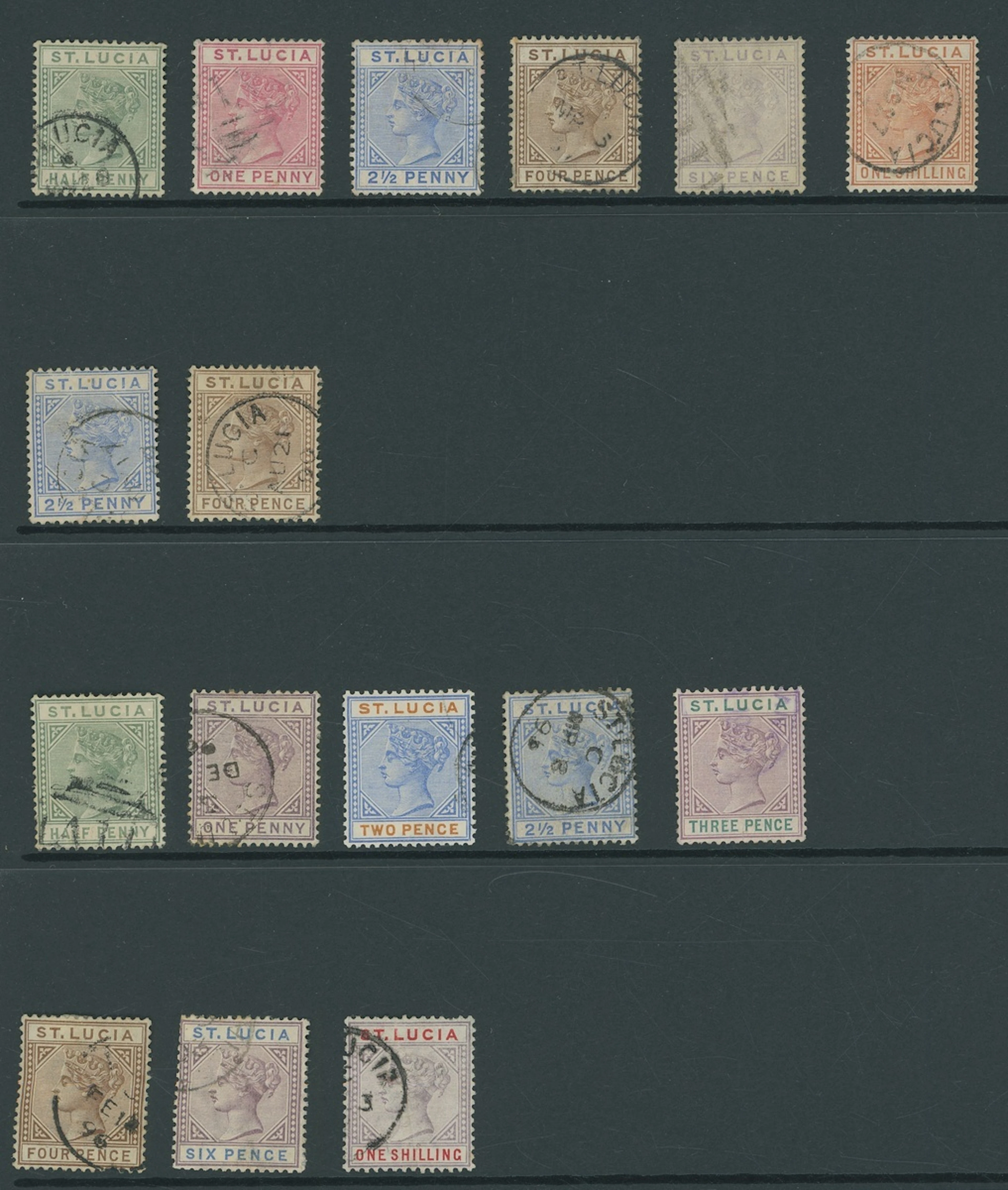 St. Lucia 1883-86 Die I ½d. to 1/- set of six (6d. a little faded)