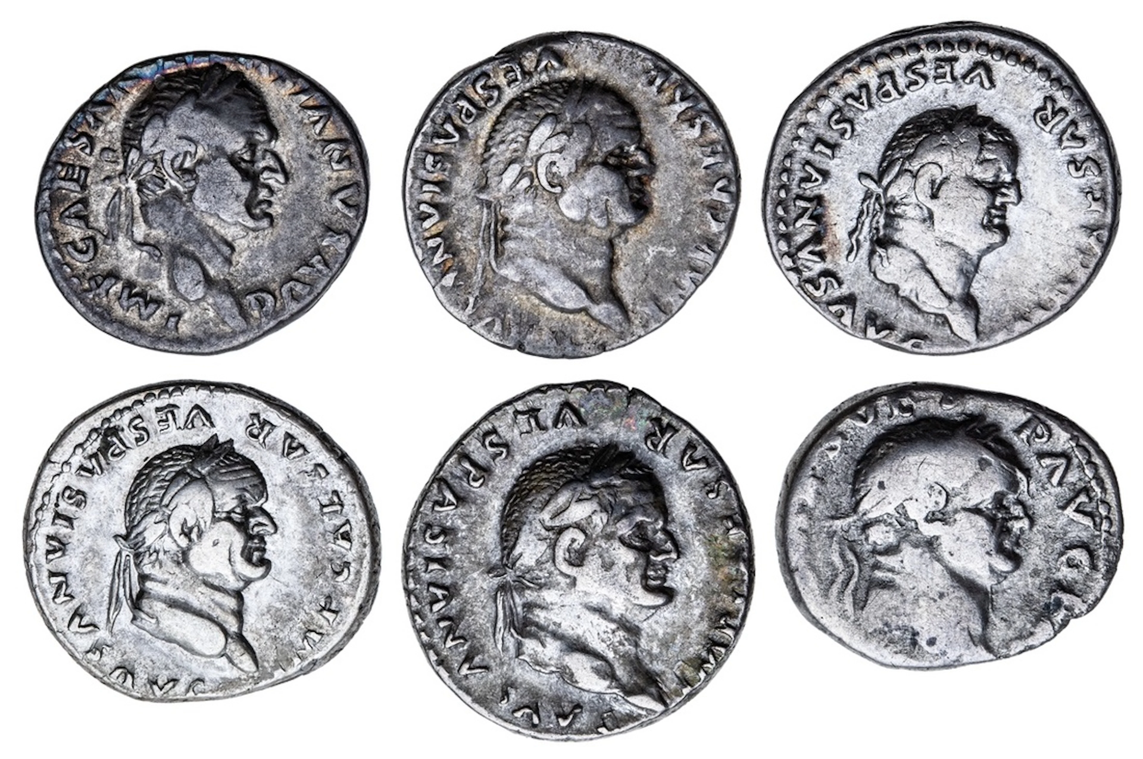 Roman Empire, Vespasian (AD 69-79), AR Denarii (6): i) struck 70