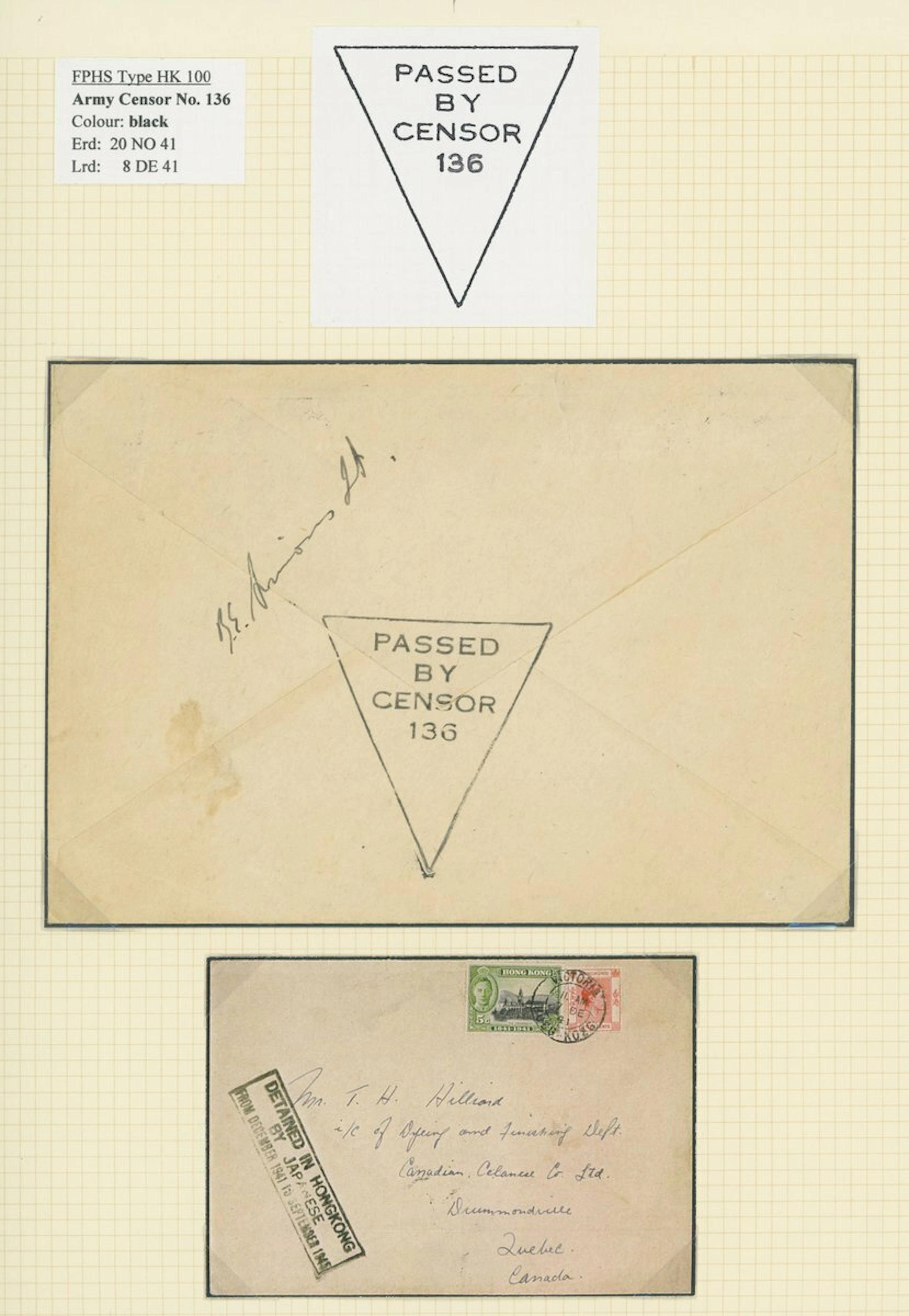 Hong Kong World War 2 Censor Mail Military Censor Mail Army Number