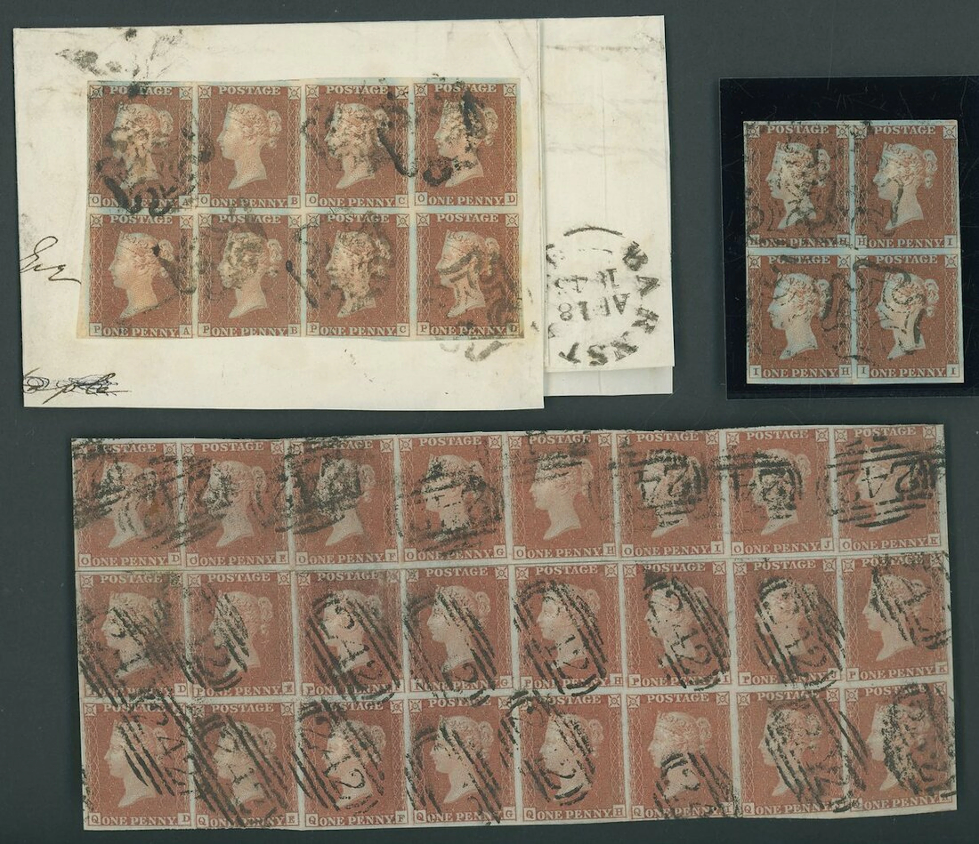 Great Britain 1841-53 One Penny Red-Brown Plate 28: HH-II block of
