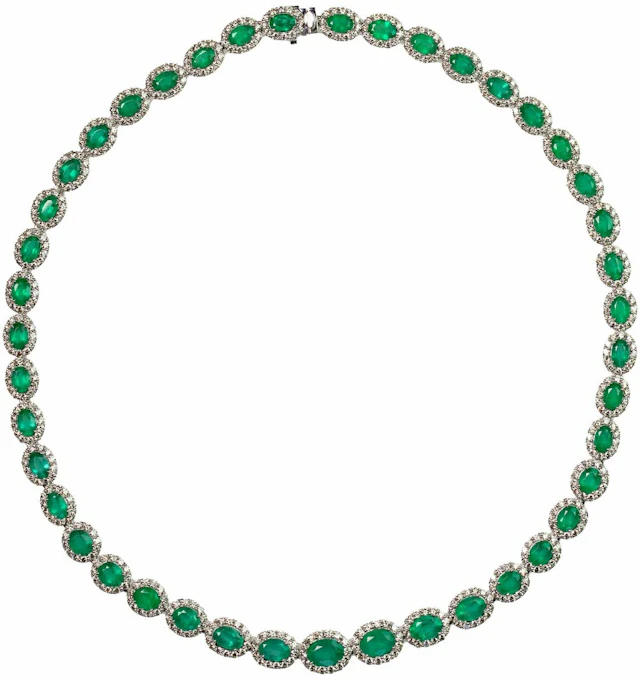 (Ω) AN EMERALD AND DIAMOND NECKLACE
