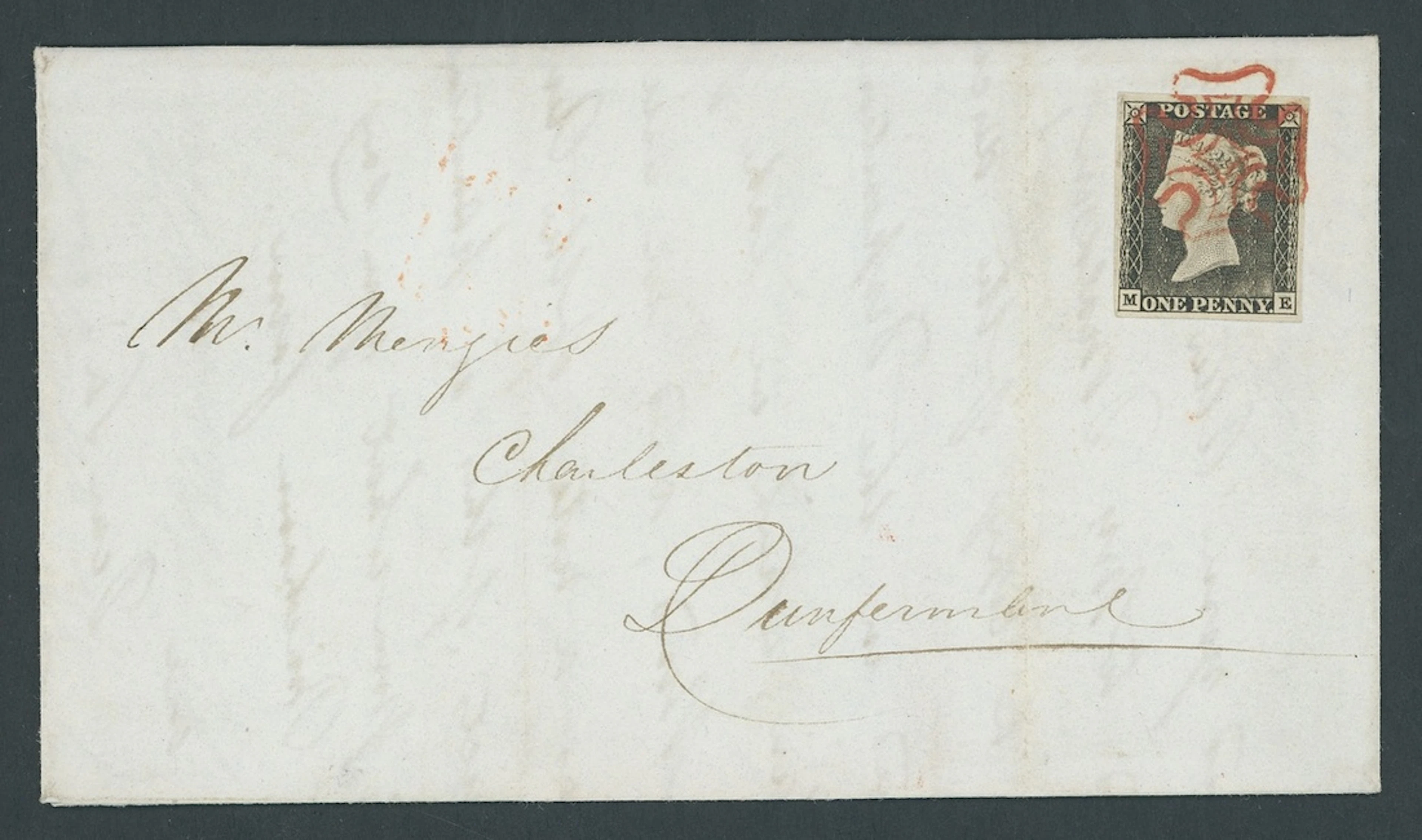 Great Britain 1840 One Penny Black Plate 1a ME, grey-black shade showing
