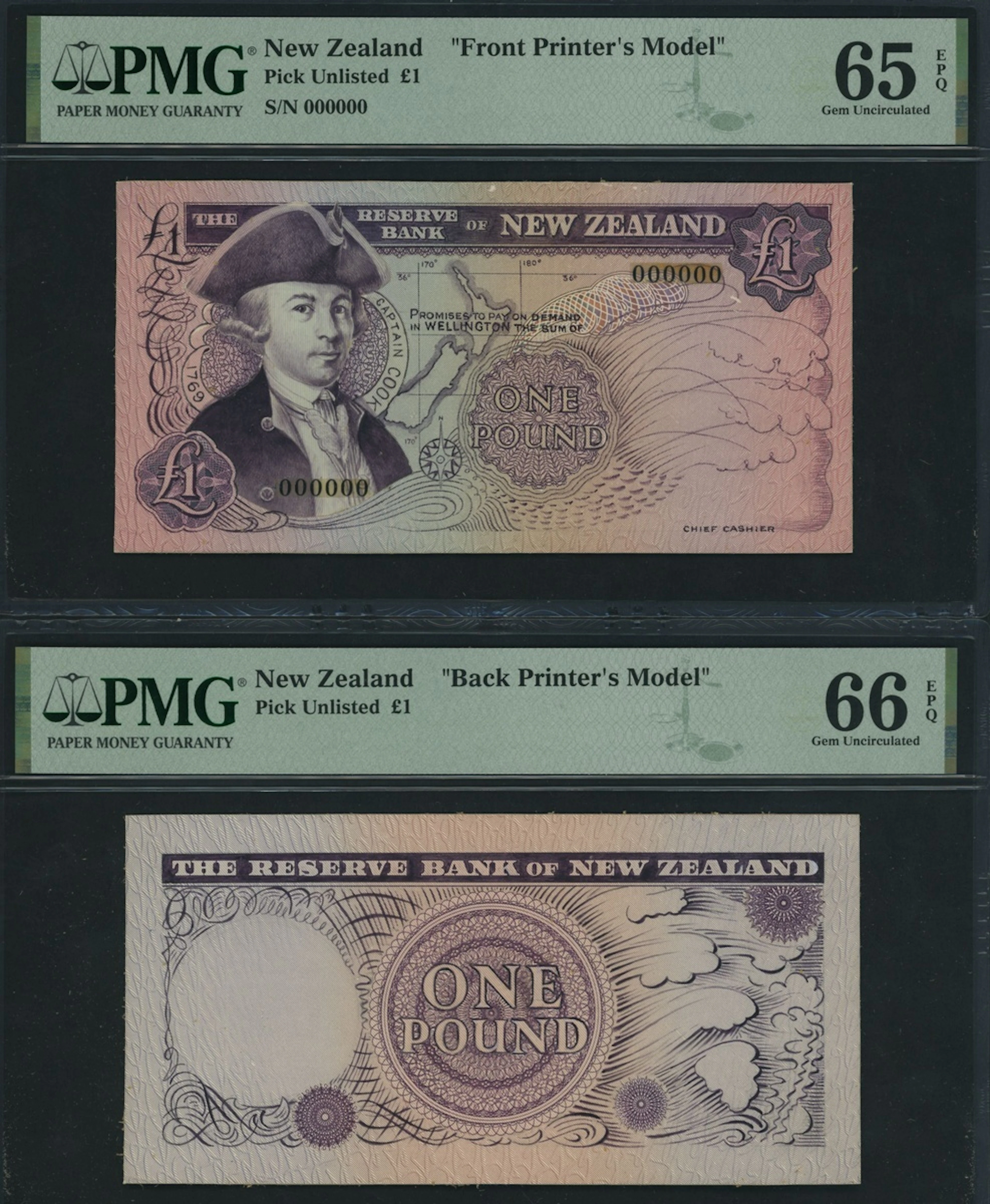 Reserve Bank of New Zealand, [2 notes] obverse and reverse £1 essay