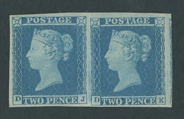 Great Britain 1841 Two Pence Blue Plate 3 DJ-DK horizontal pair, unused